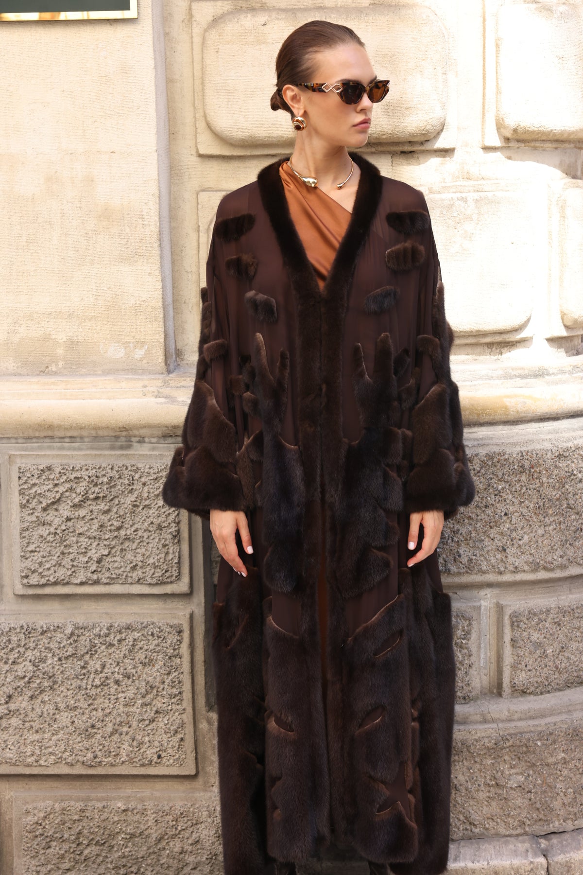 BROWN ELEGANT DESIGN CHIFFON MINK FUR -BJR 24