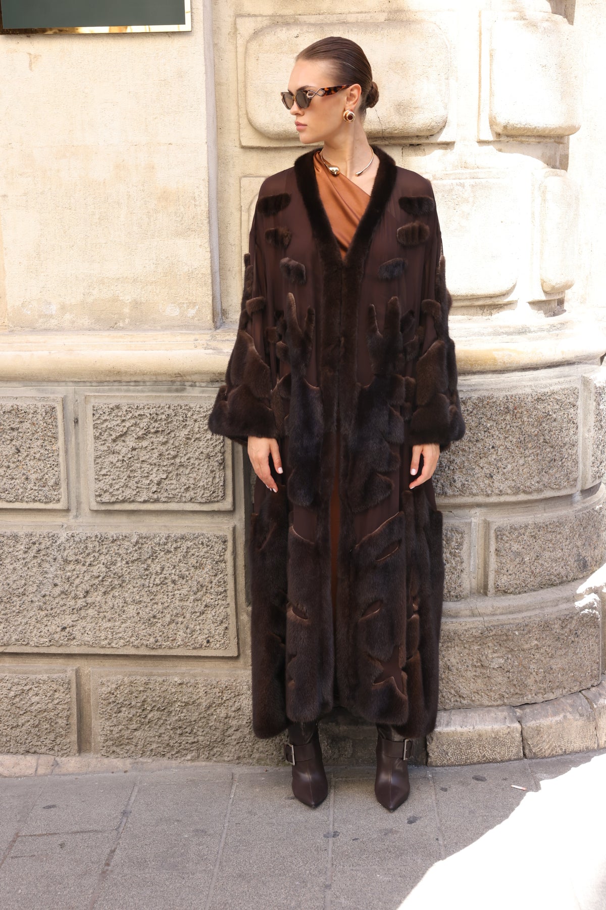 BROWN ELEGANT DESIGN CHIFFON MINK FUR -BJR 24