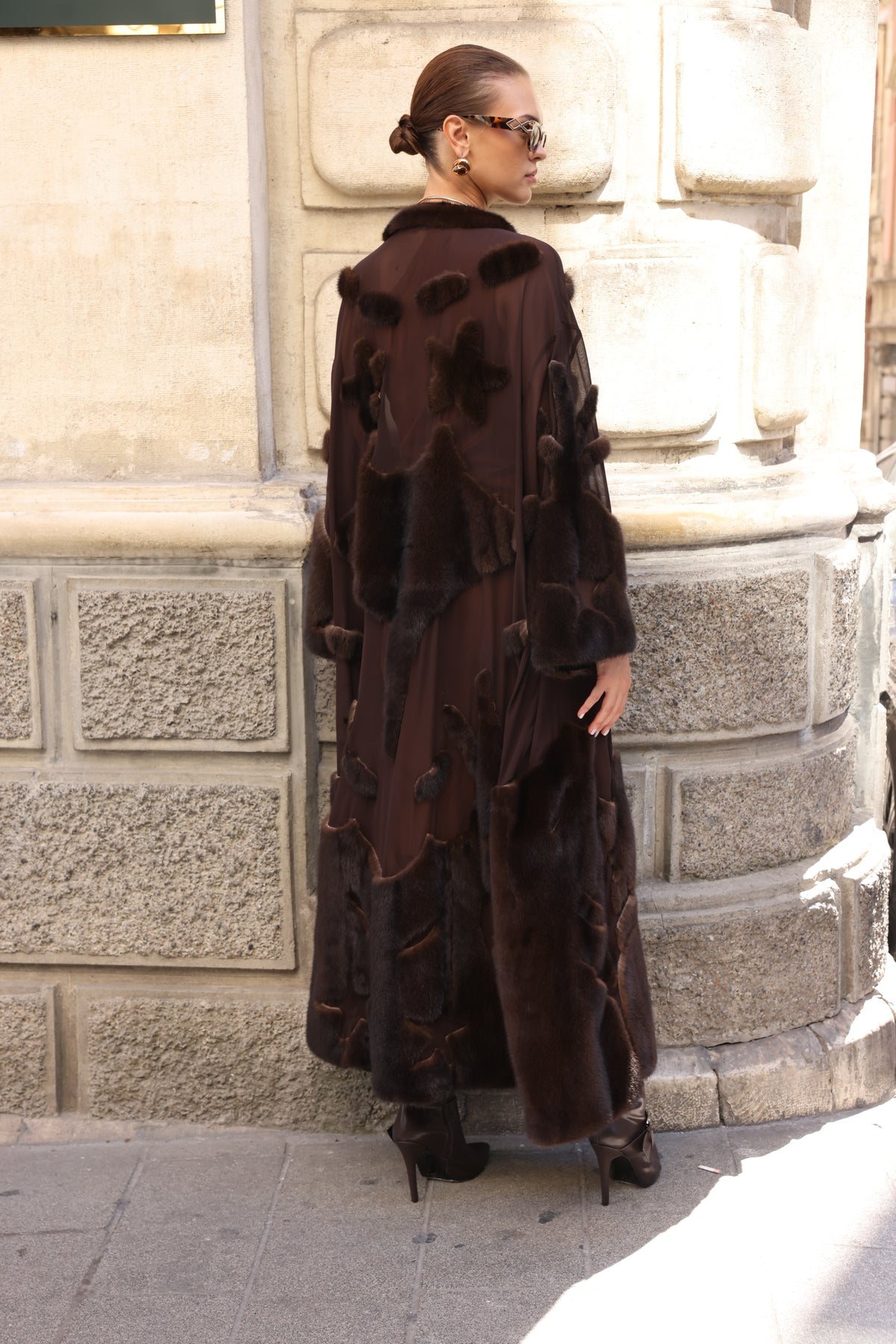 BROWN ELEGANT DESIGN CHIFFON MINK FUR -BJR 24