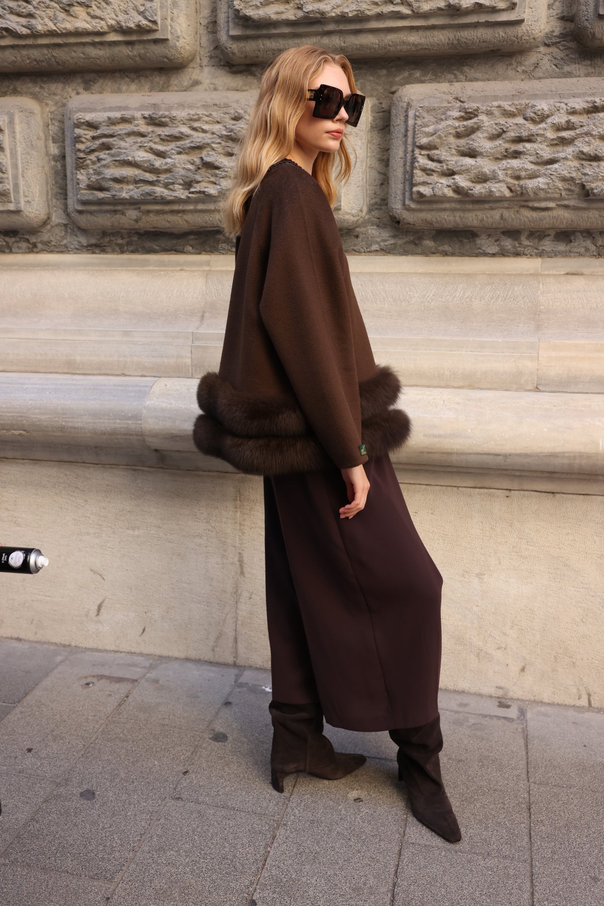 BROWN EMBROIDERED ALPACA FOX FUR JACKET -9679