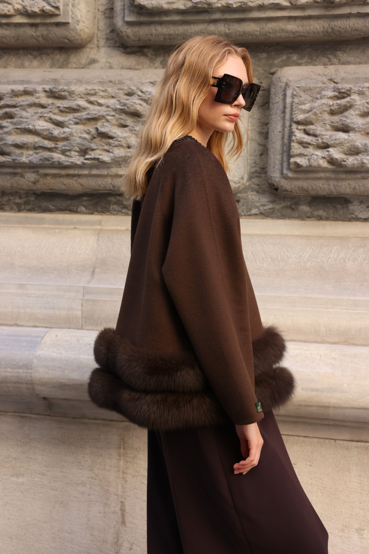 BROWN EMBROIDERED ALPACA FOX FUR JACKET -9679