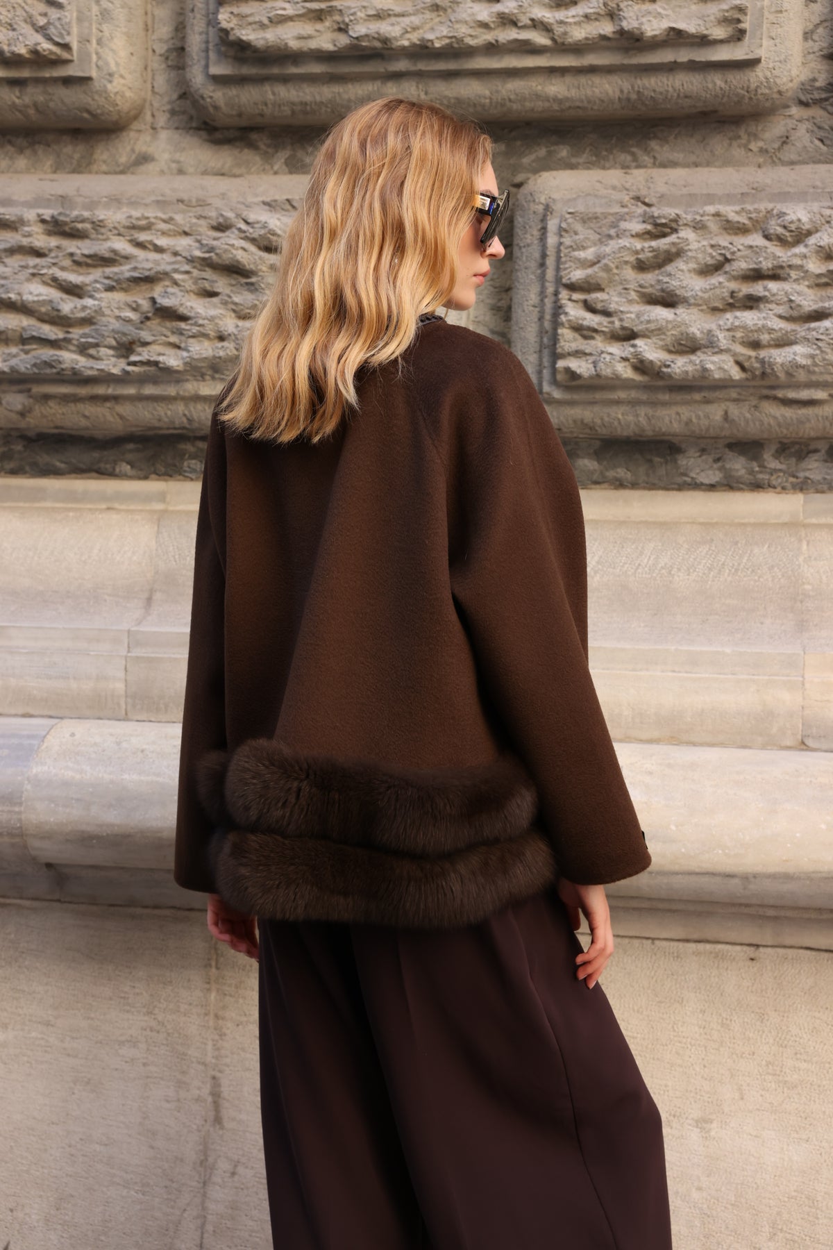 BROWN EMBROIDERED ALPACA FOX FUR JACKET -9679