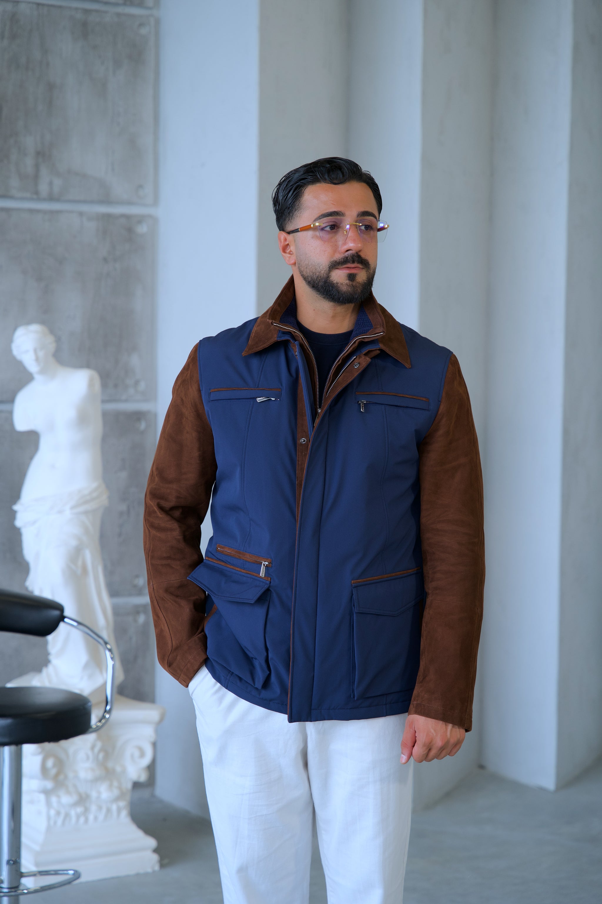 Waterproof and Suede Leather Fabric Men's Jacket