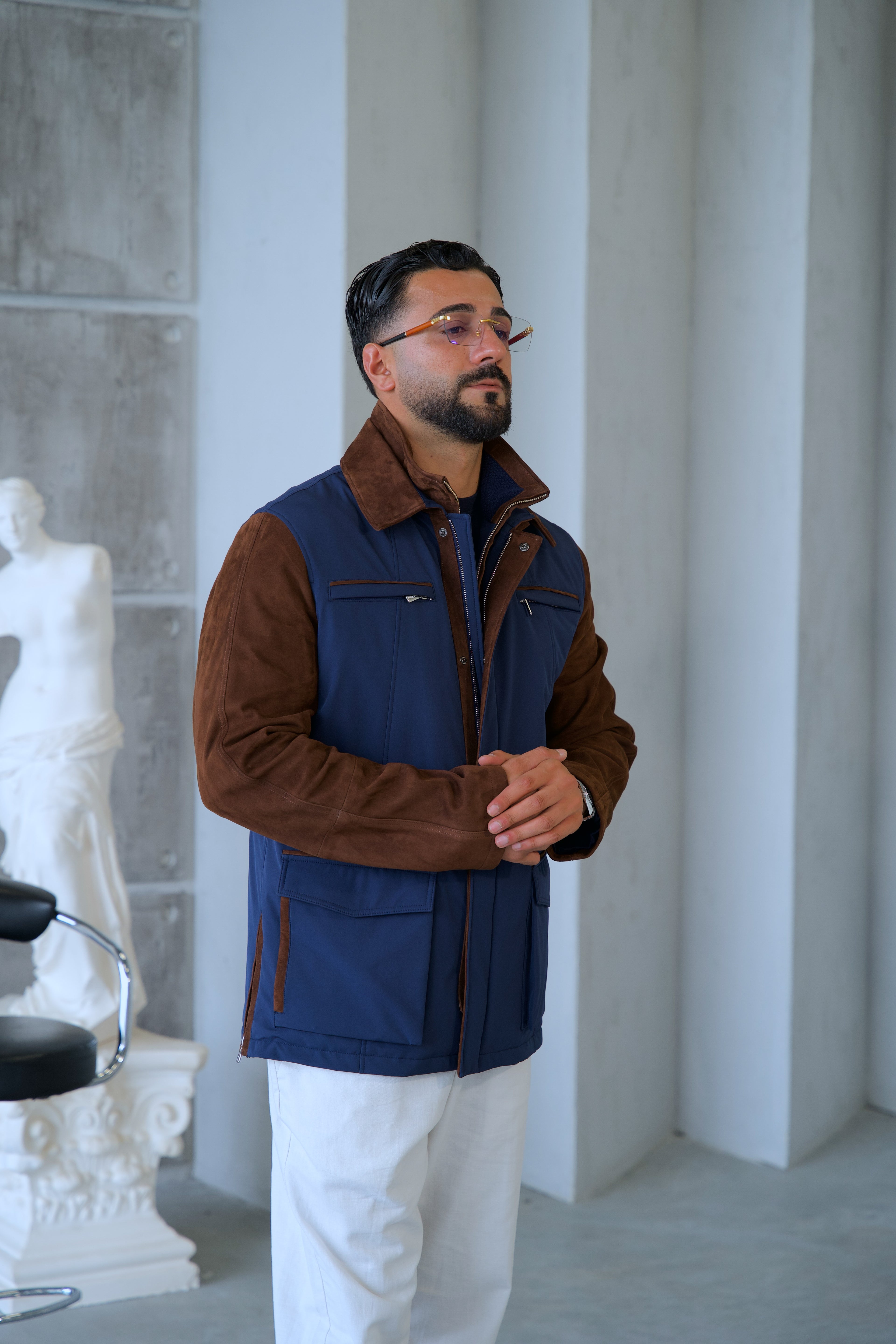 Waterproof and Suede Leather Fabric Men's Jacket