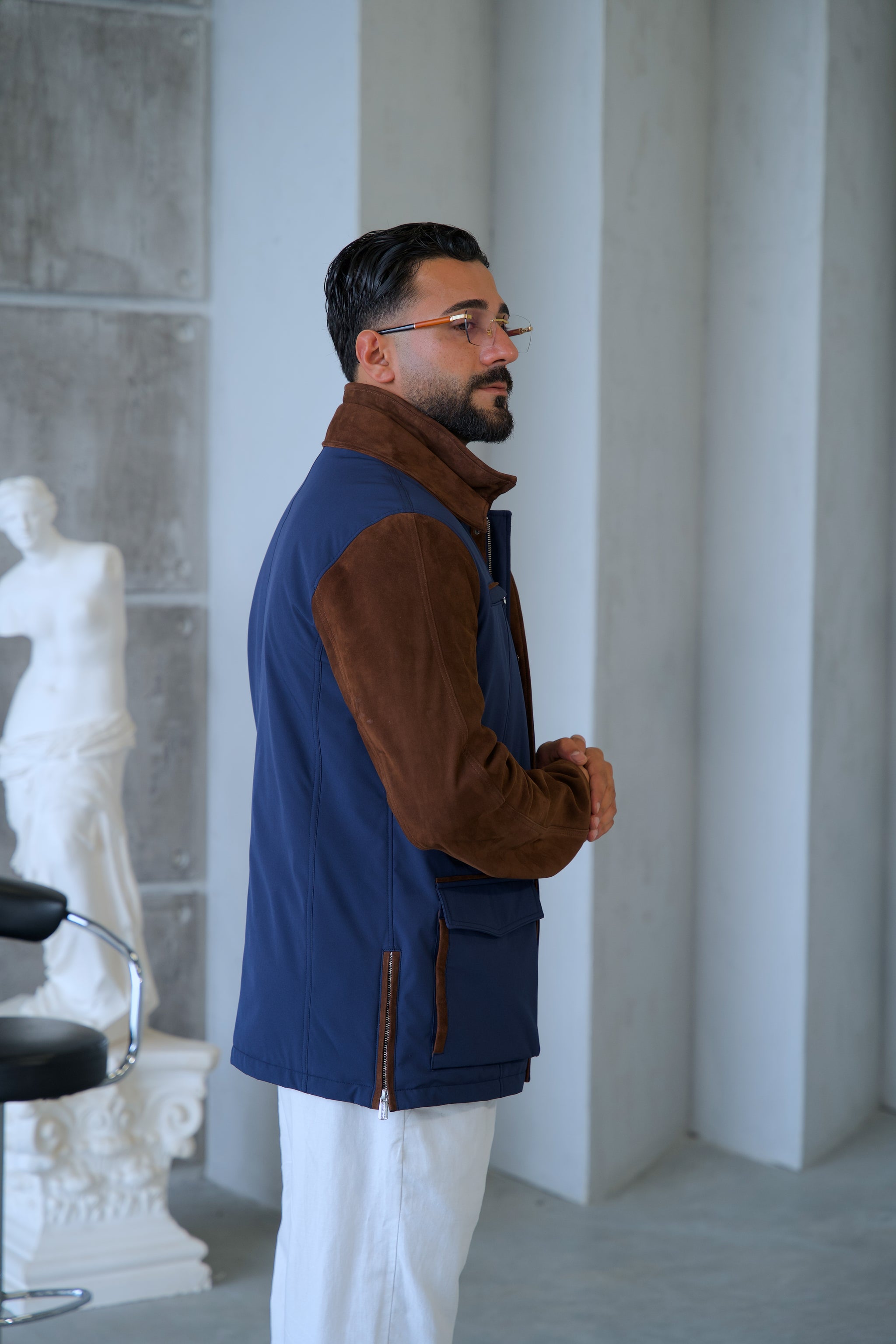 Waterproof and Suede Leather Fabric Men's Jacket
