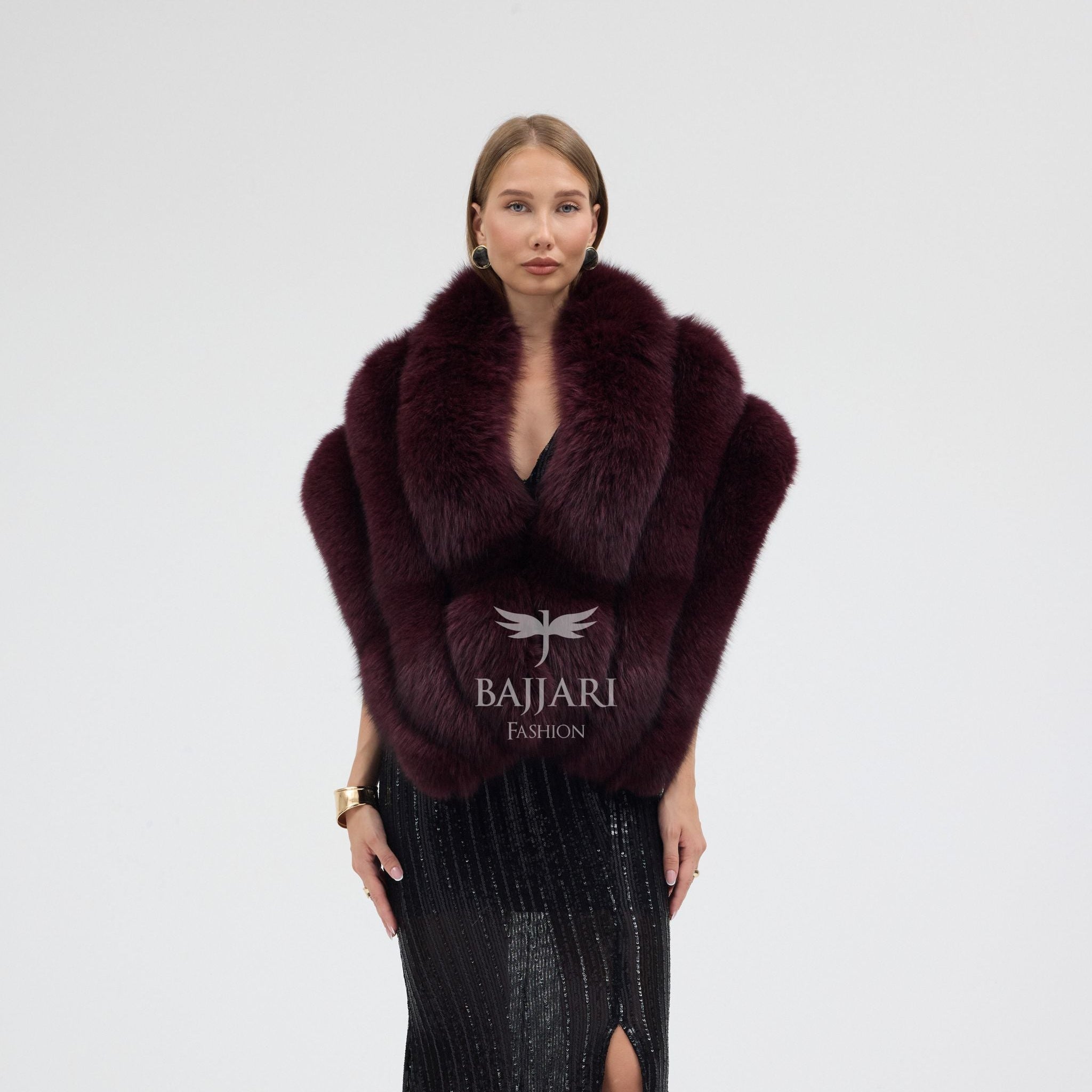 Burgundy Fox Fur Shawl