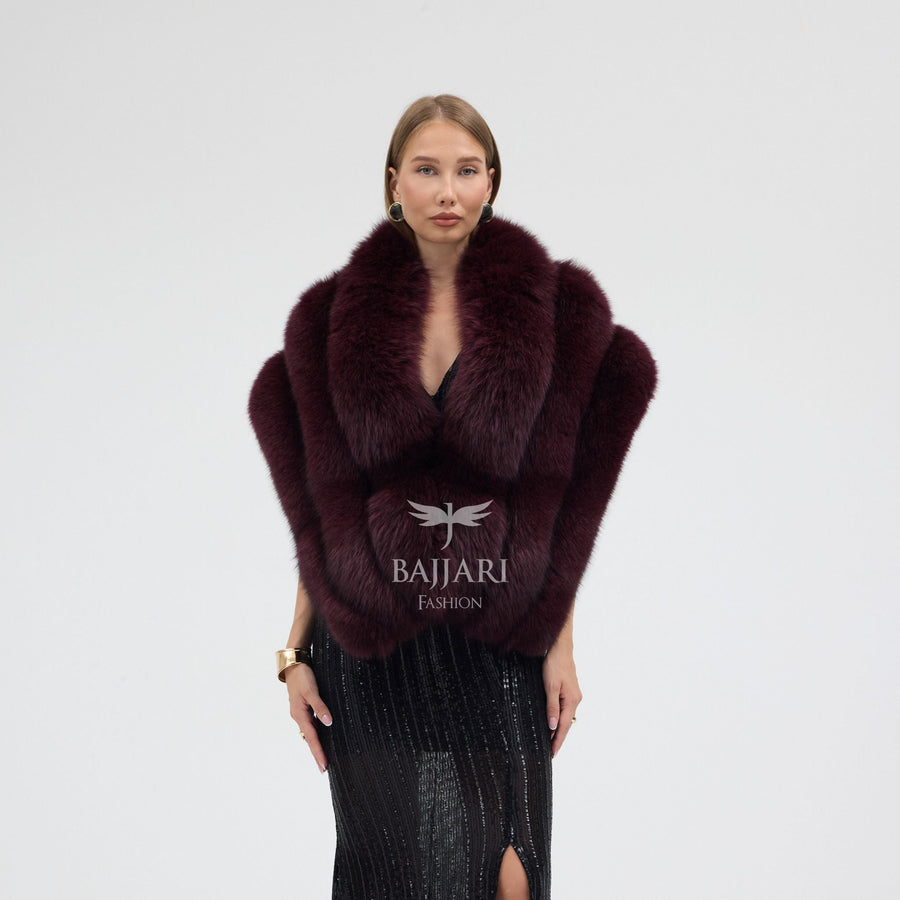 Burgundy Fox Fur Shawl