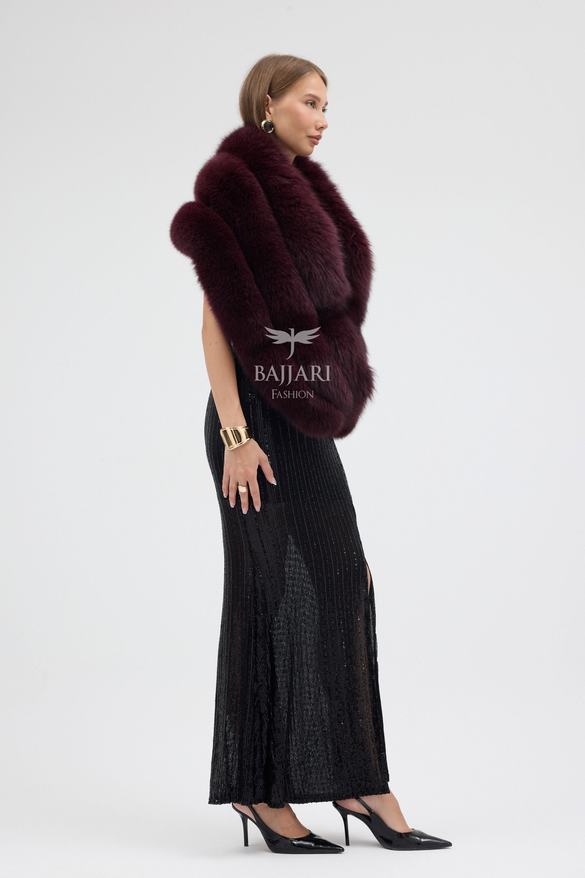 Burgundy Fox Fur Shawl