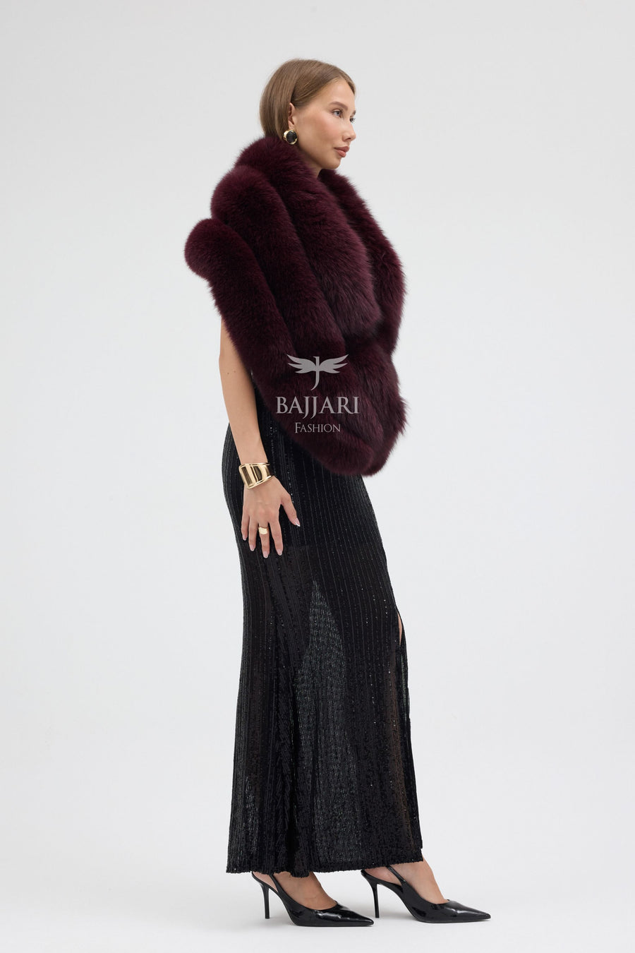 Burgundy Fox Fur Shawl