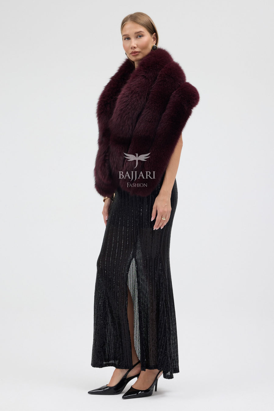 Burgundy Fox Fur Shawl