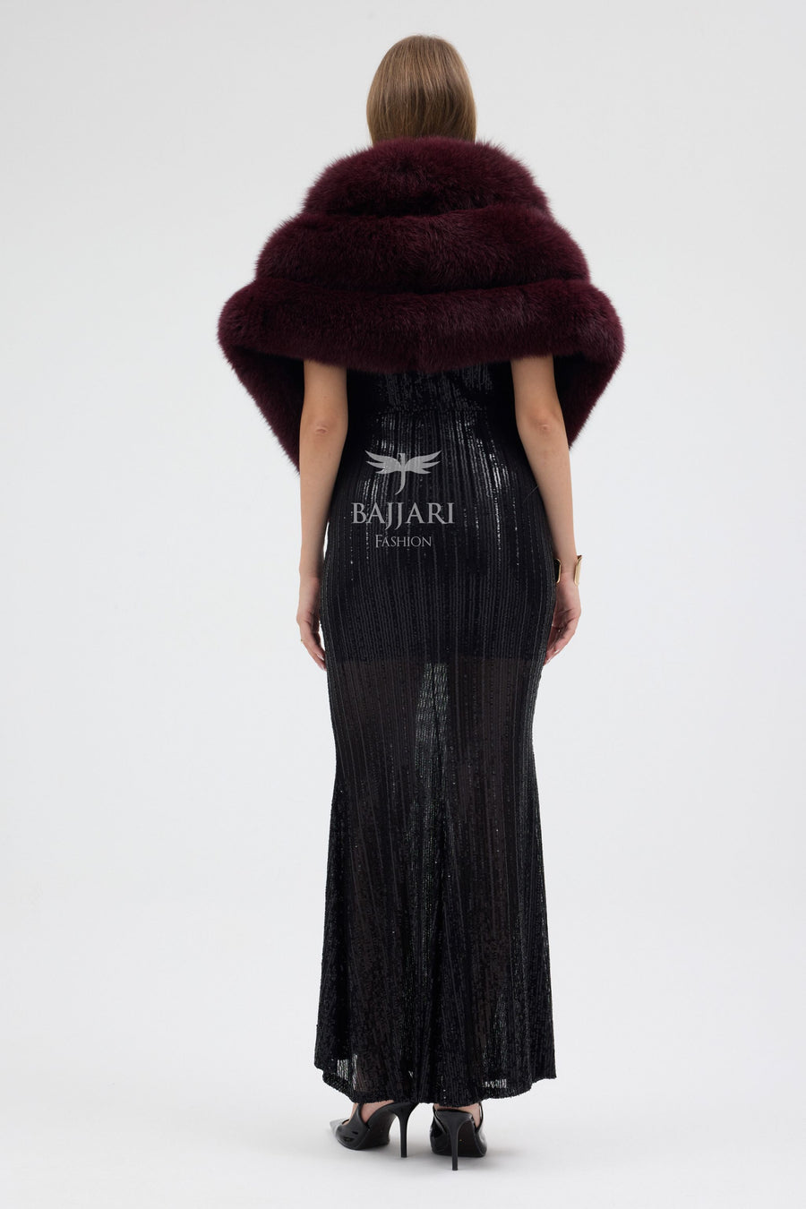 Burgundy Fox Fur Shawl