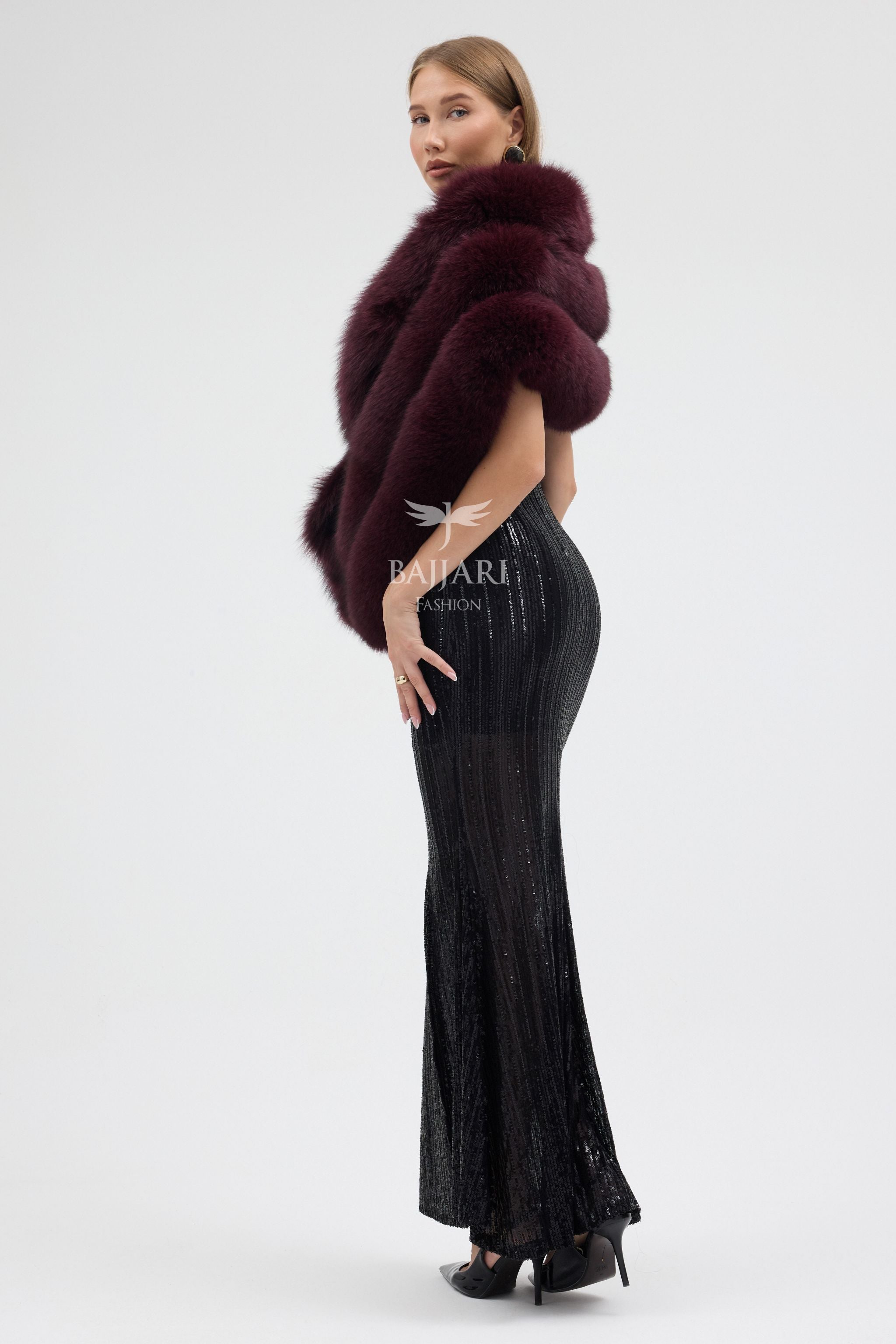 Burgundy Fox Fur Shawl