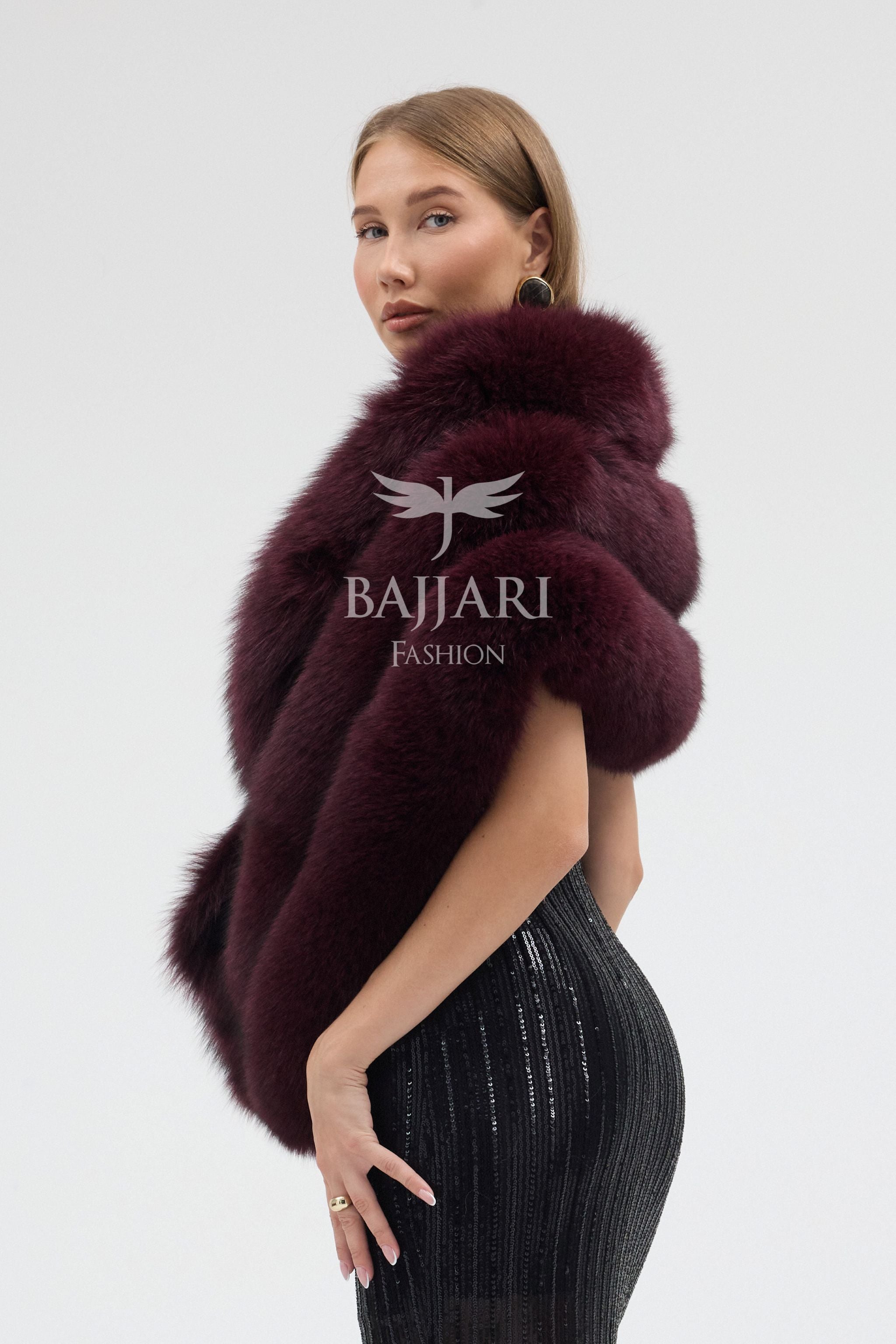Burgundy Fox Fur Shawl