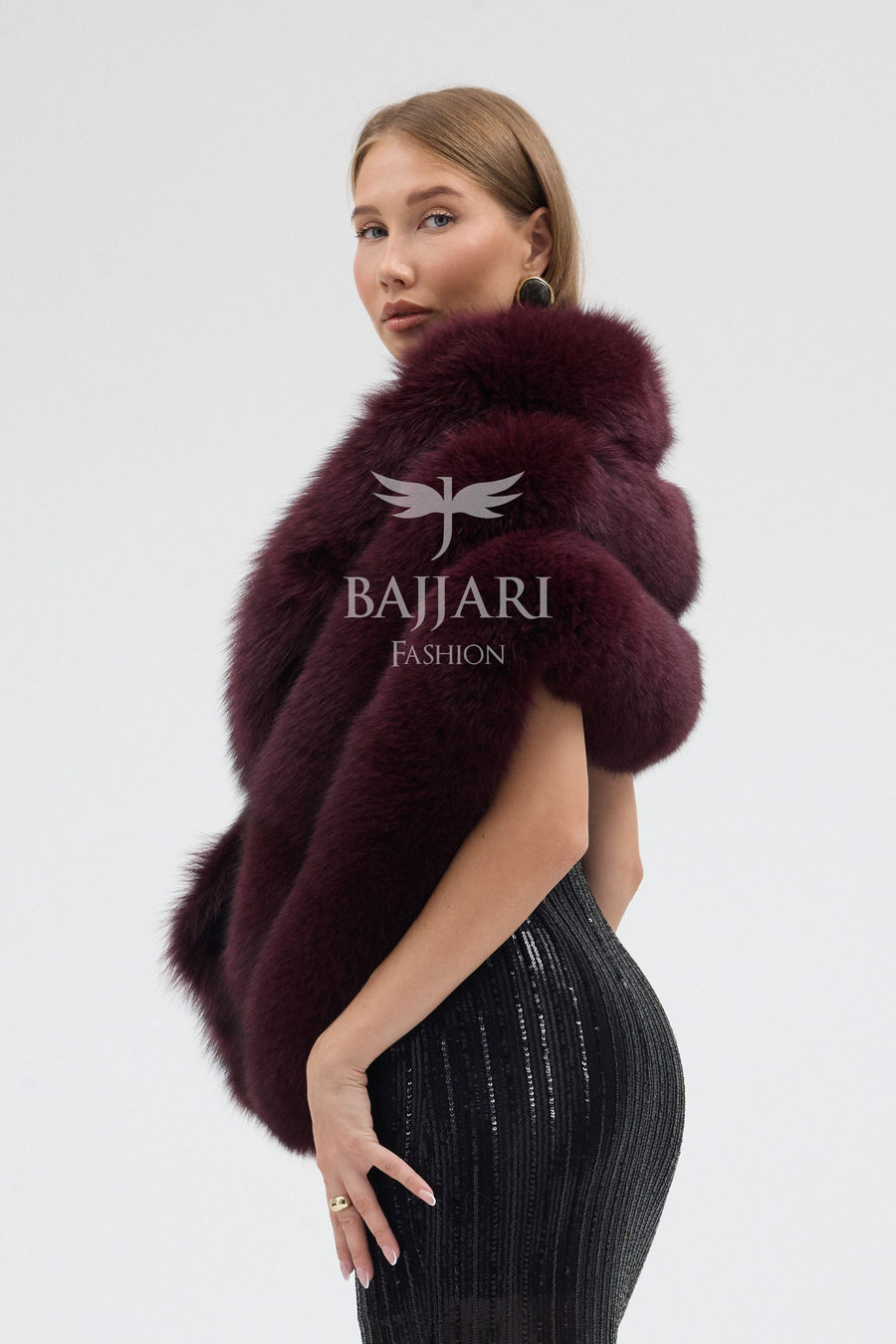 Burgundy Fox Fur Shawl