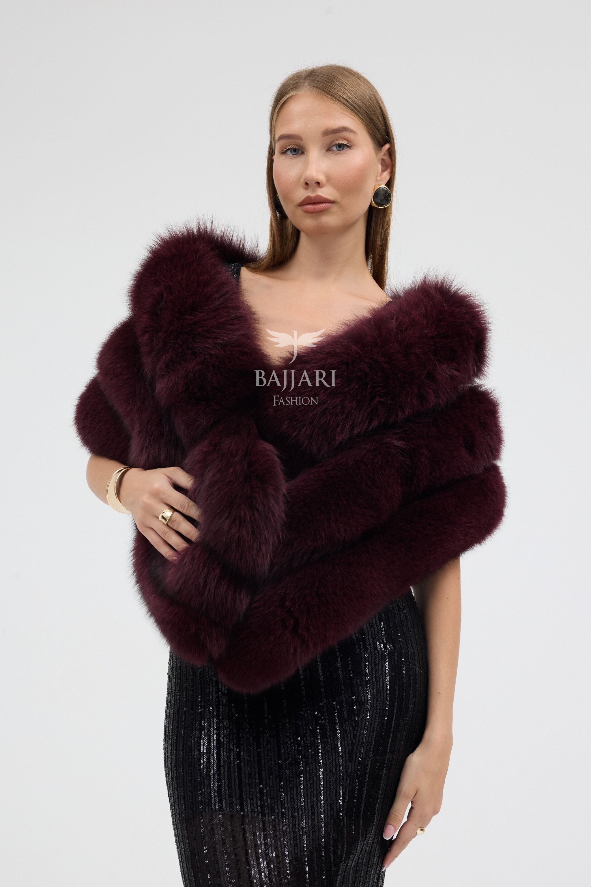 Burgundy Fox Fur Shawl