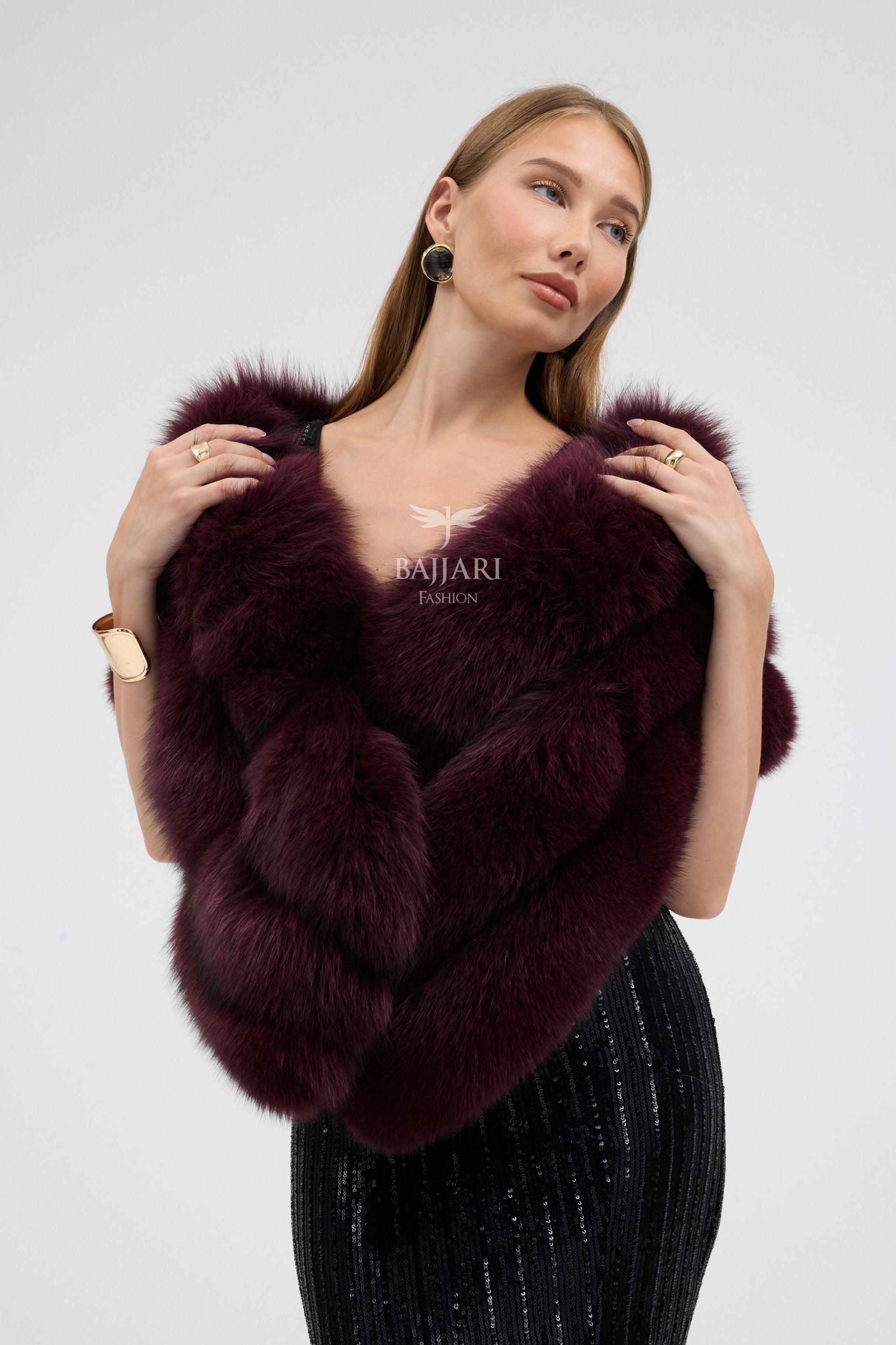 Burgundy Fox Fur Shawl