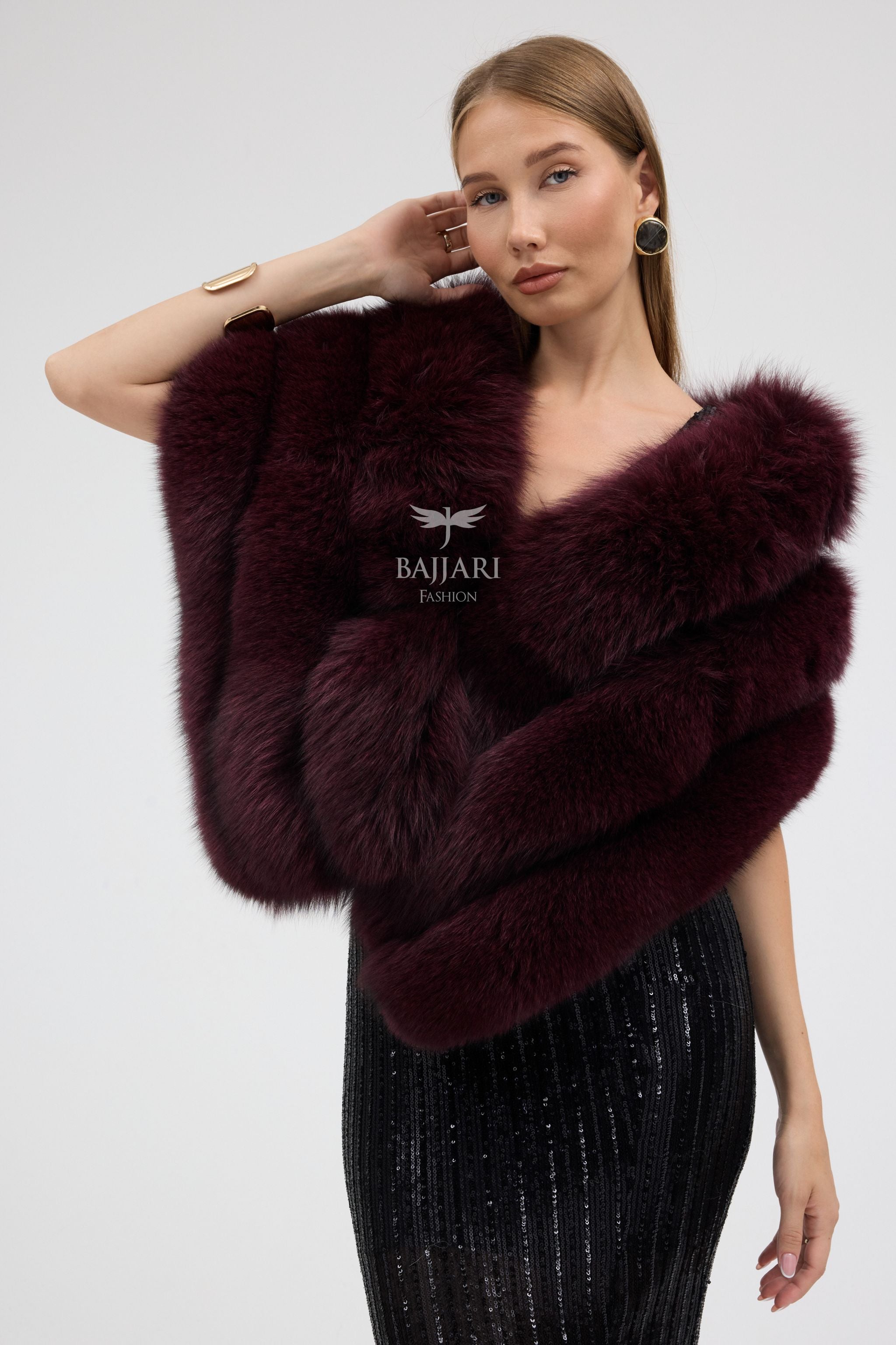 Burgundy Fox Fur Shawl