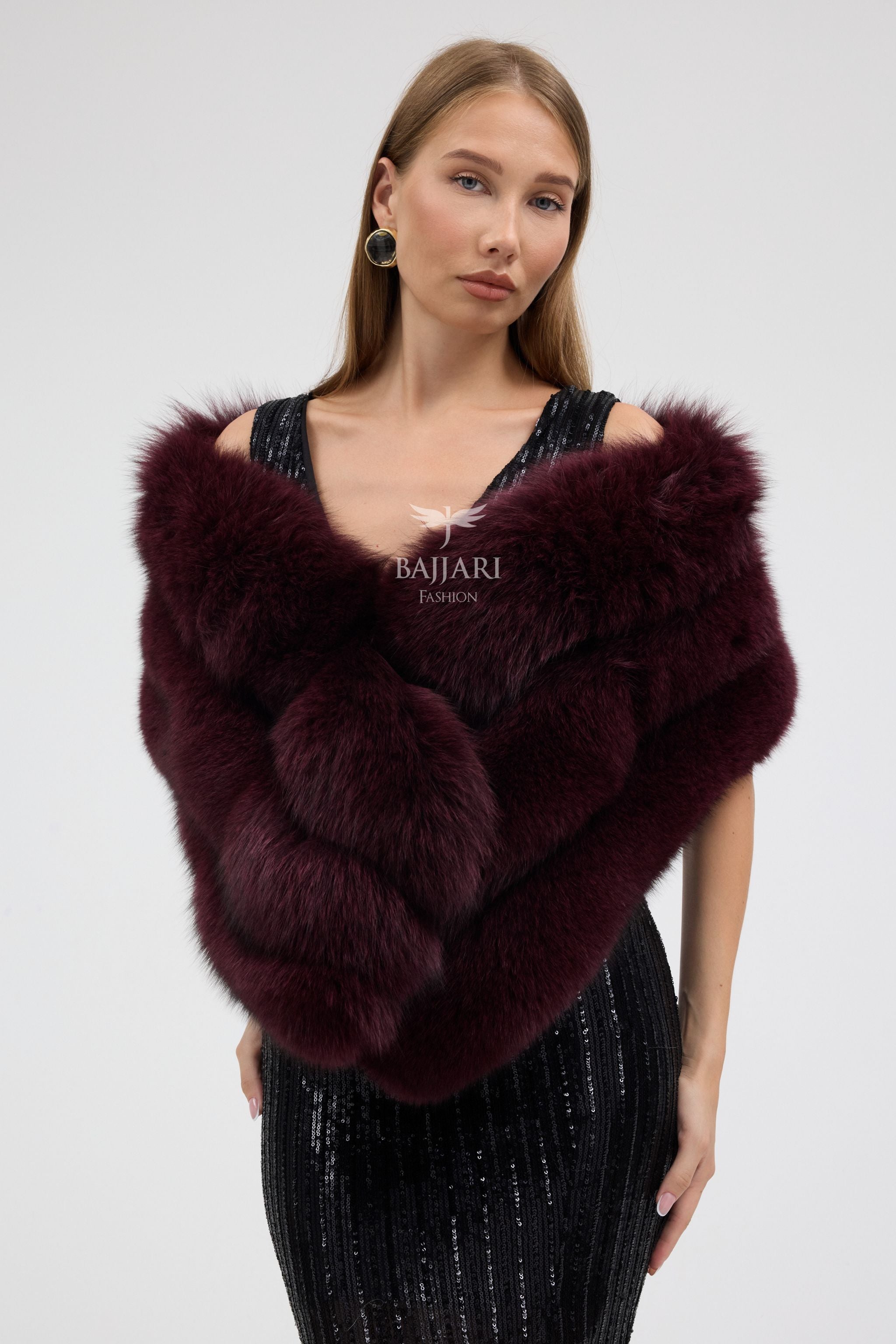 Burgundy Fox Fur Shawl