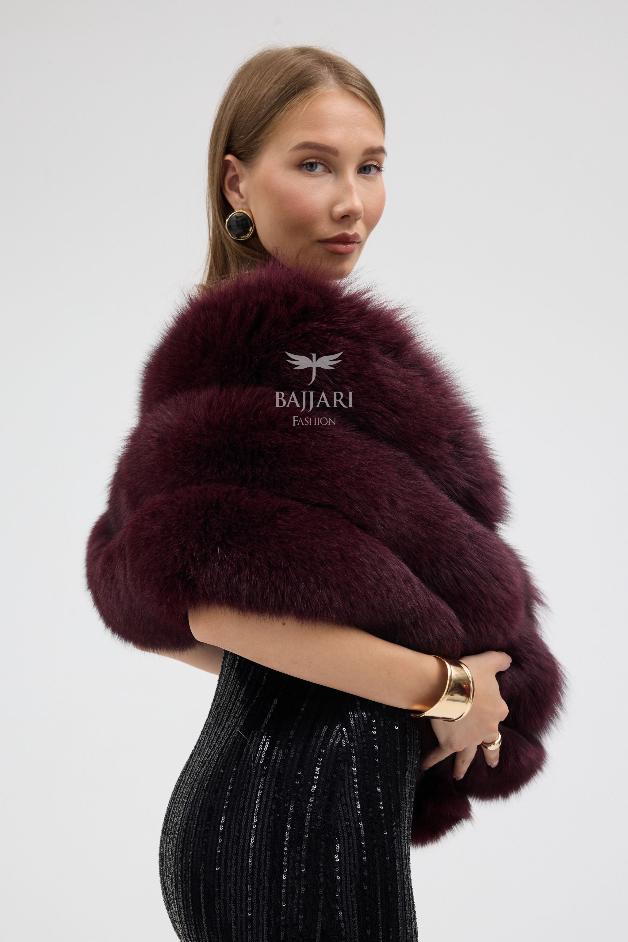 Burgundy Fox Fur Shawl