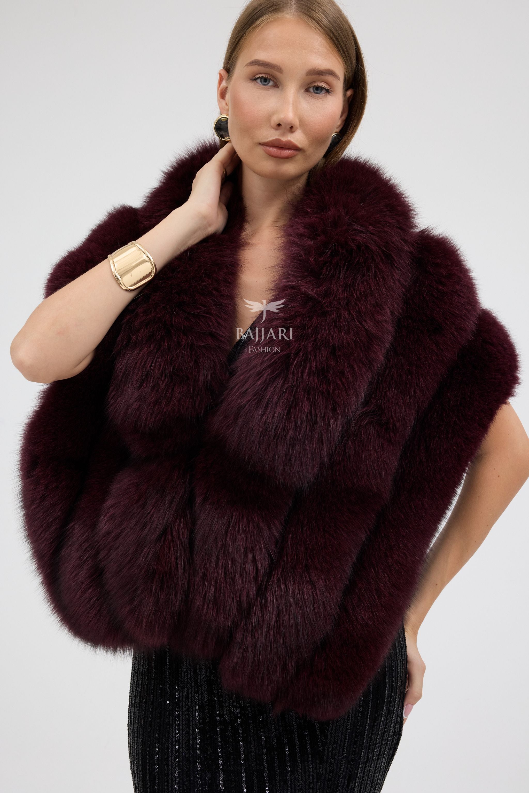 Burgundy Fox Fur Shawl
