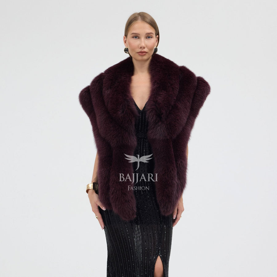 Bolero Burgundy Fox Fur Shawl