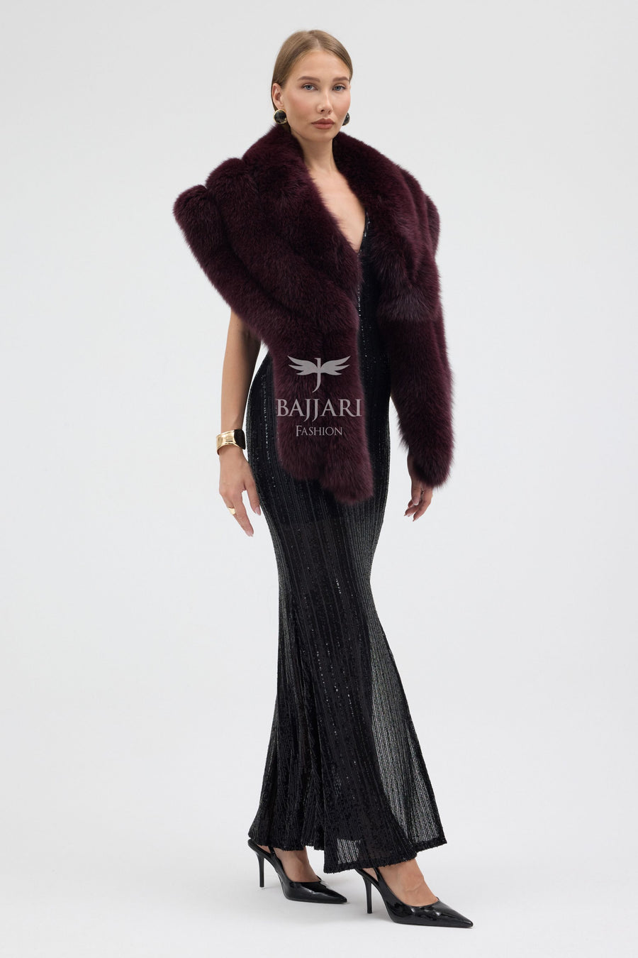 Bolero Burgundy Fox Fur Shawl