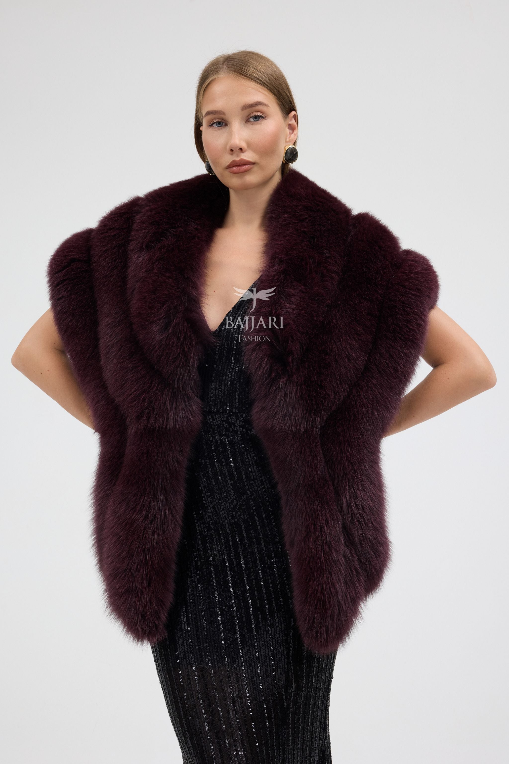 Bolero Burgundy Fox Fur Shawl