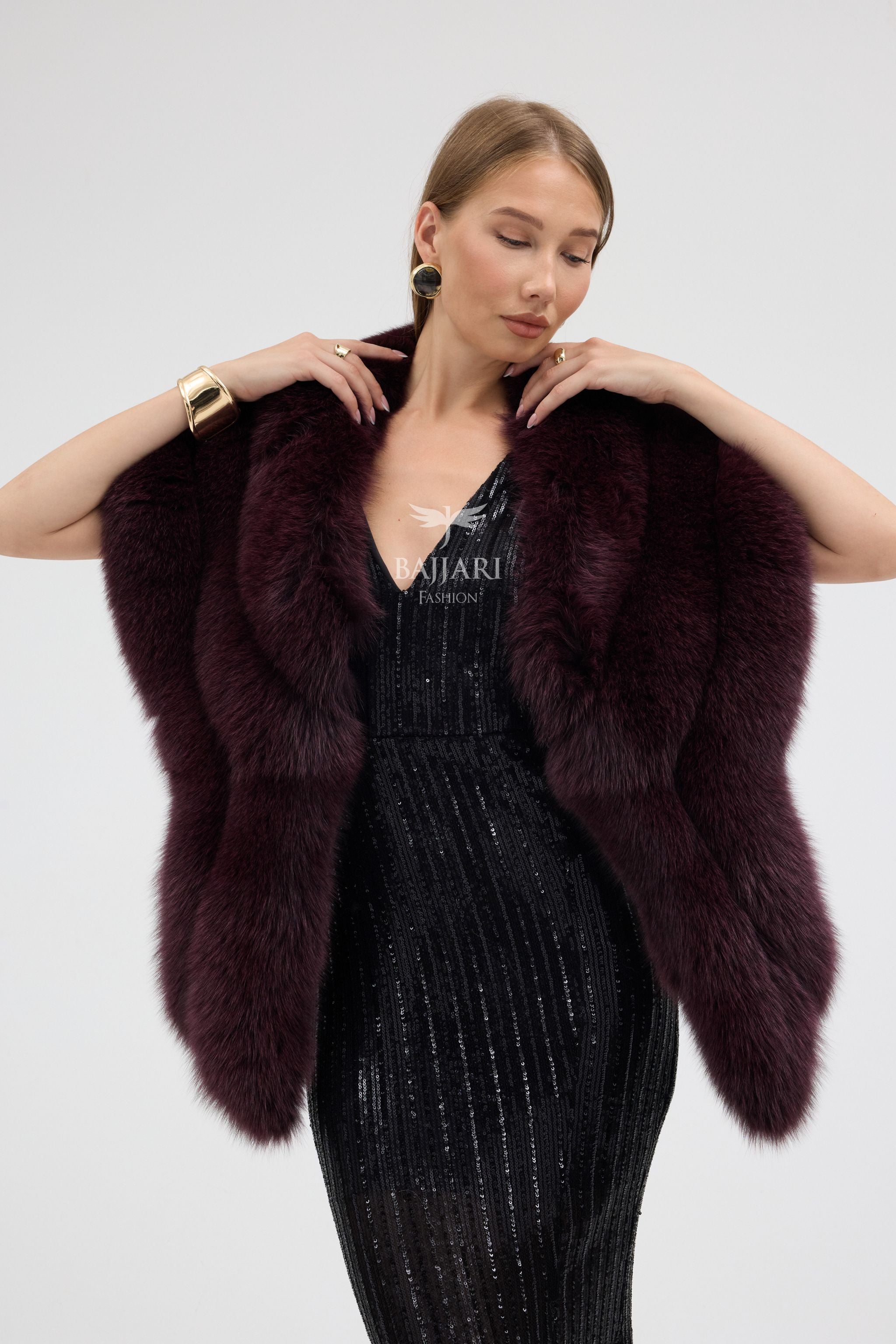Bolero Burgundy Fox Fur Shawl