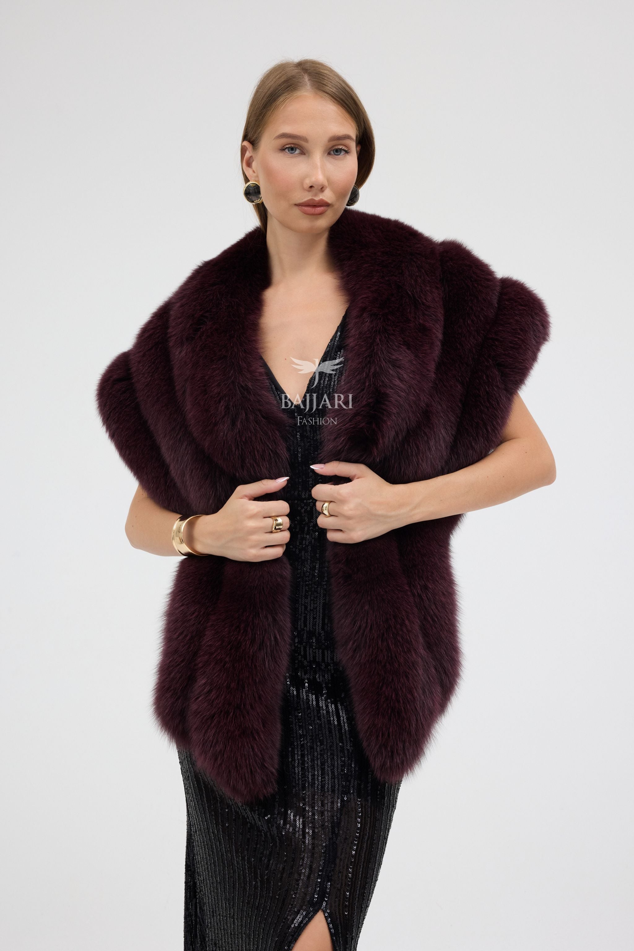 Bolero Burgundy Fox Fur Shawl