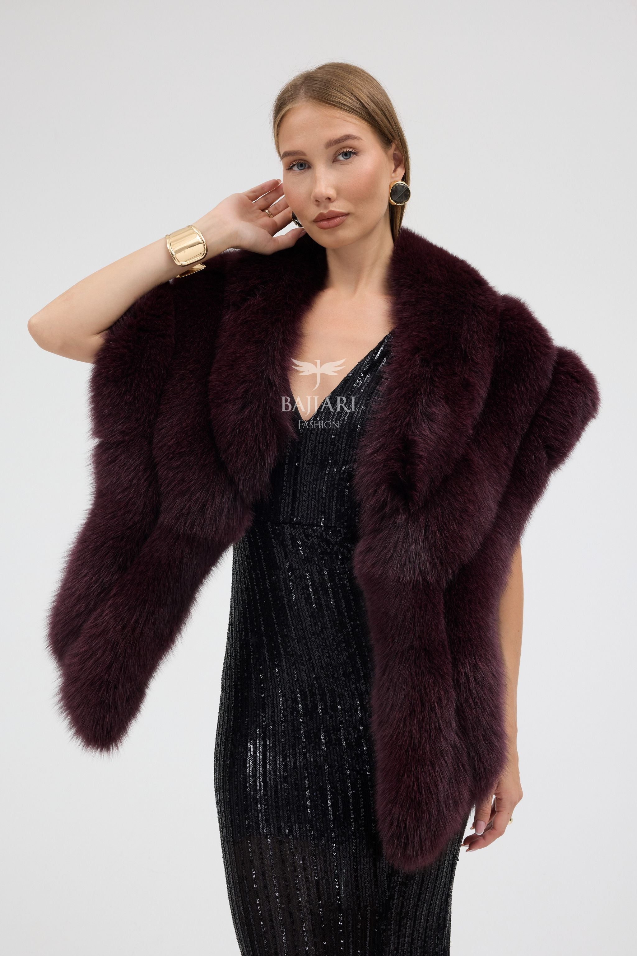 Bolero Burgundy Fox Fur Shawl