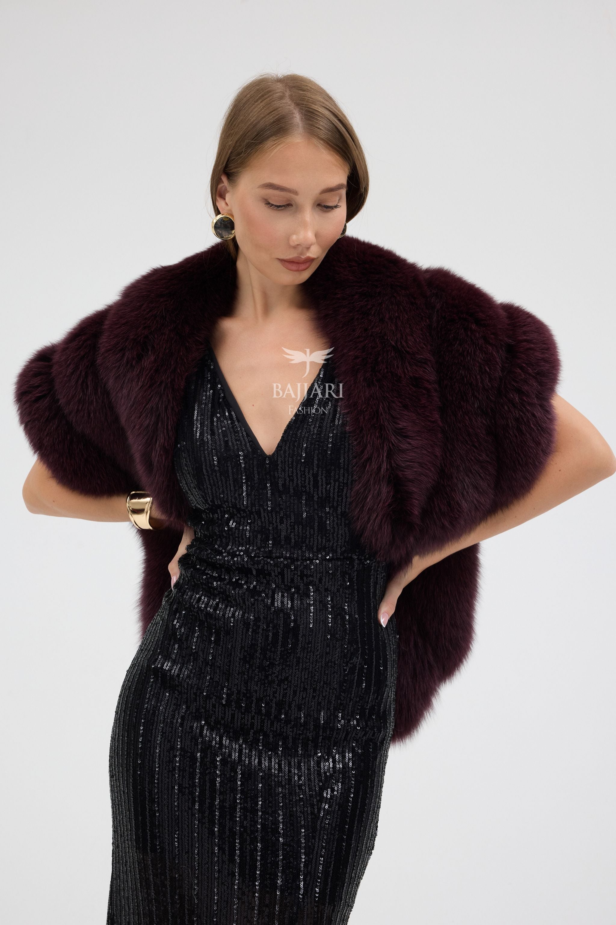 Bolero Burgundy Fox Fur Shawl