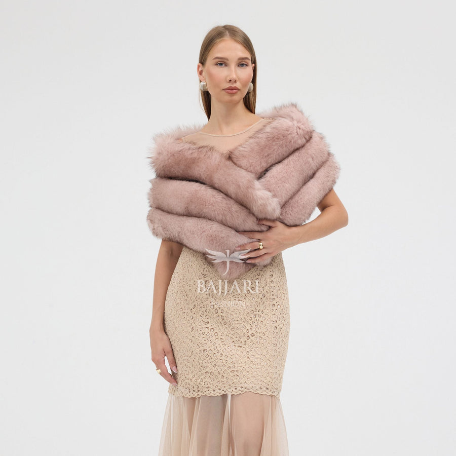 Natural Pink Fox Fur Shawl