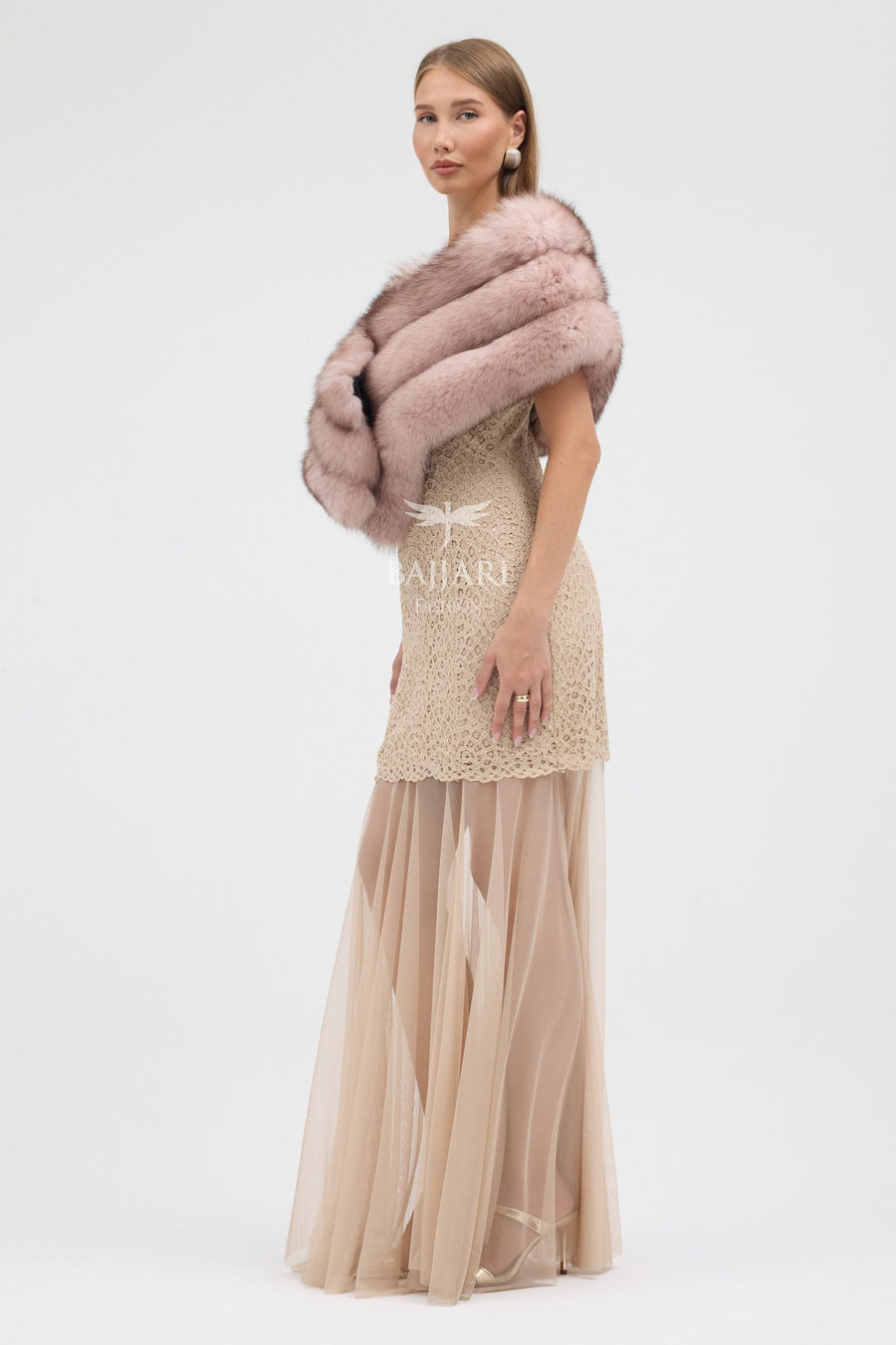Natural Pink Fox Fur Shawl