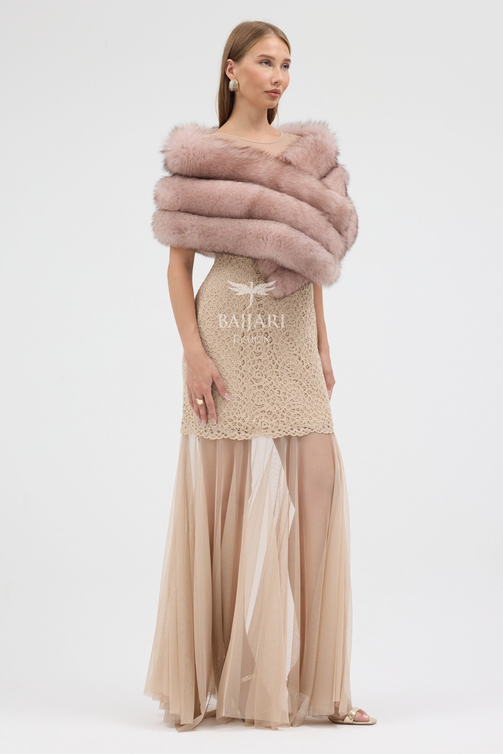 Natural Pink Fox Fur Shawl