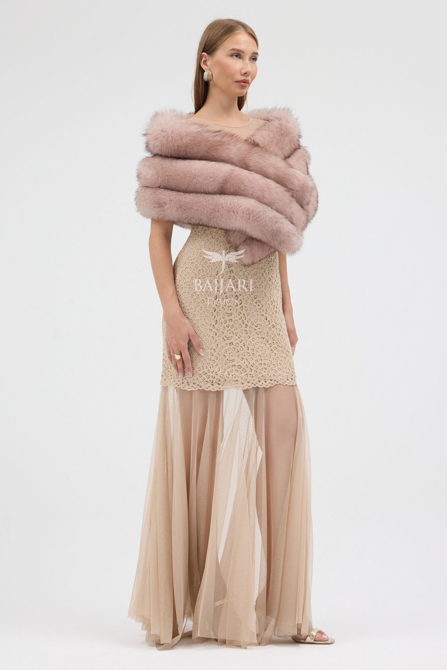 Natural Pink Fox Fur Shawl