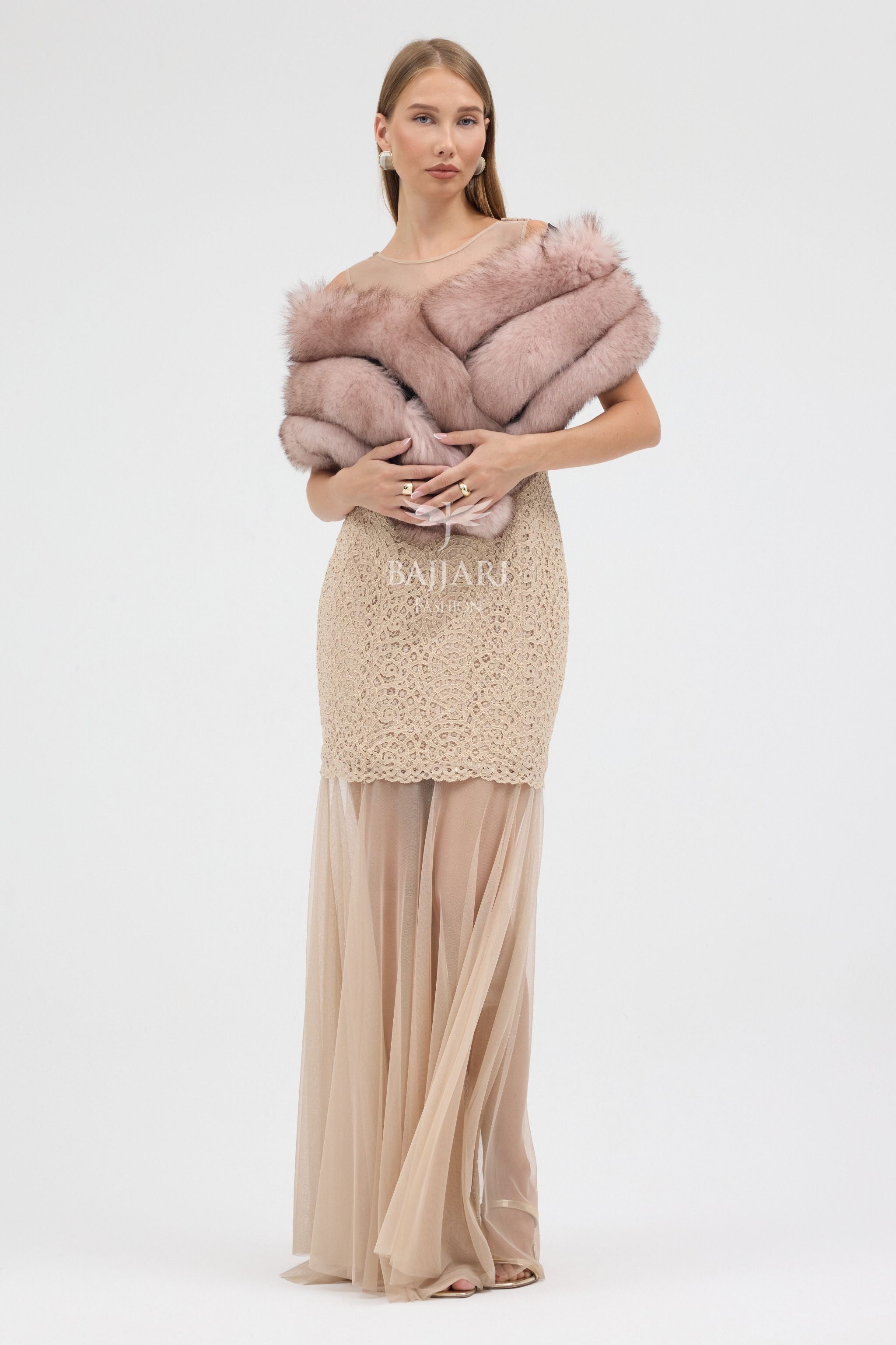 Natural Pink Fox Fur Shawl