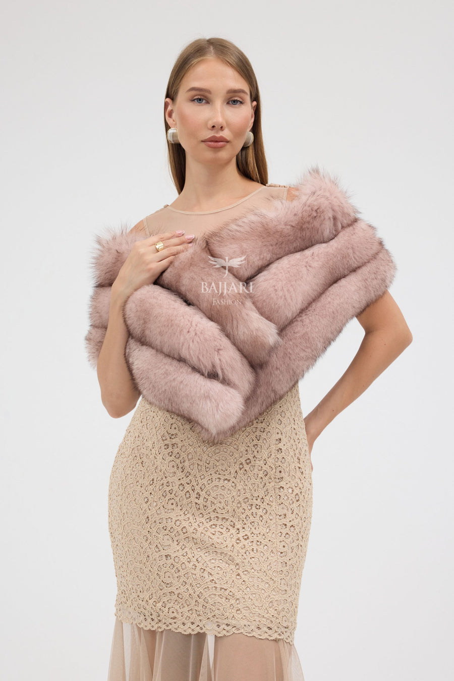 Natural Pink Fox Fur Shawl