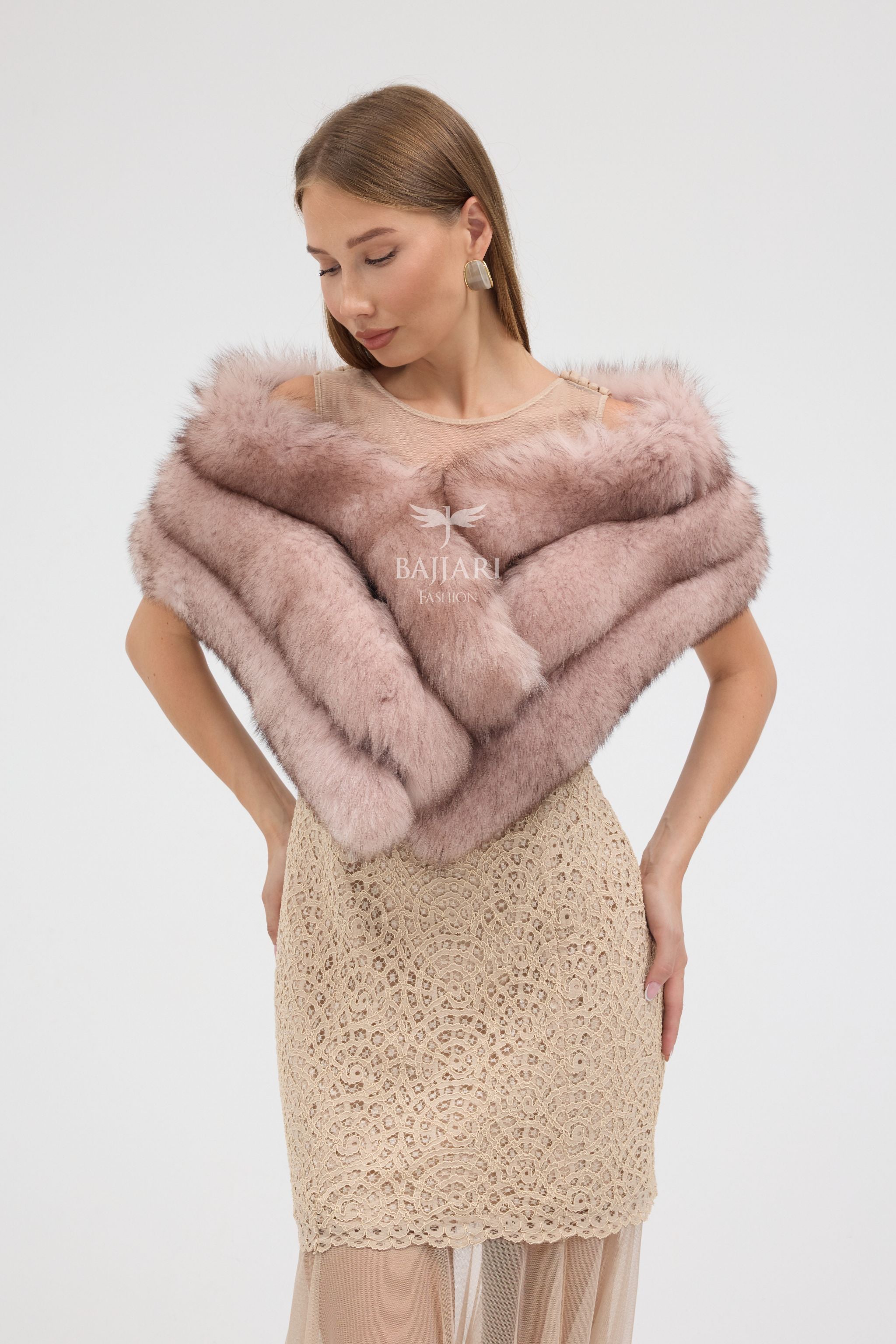 Natural Pink Fox Fur Shawl