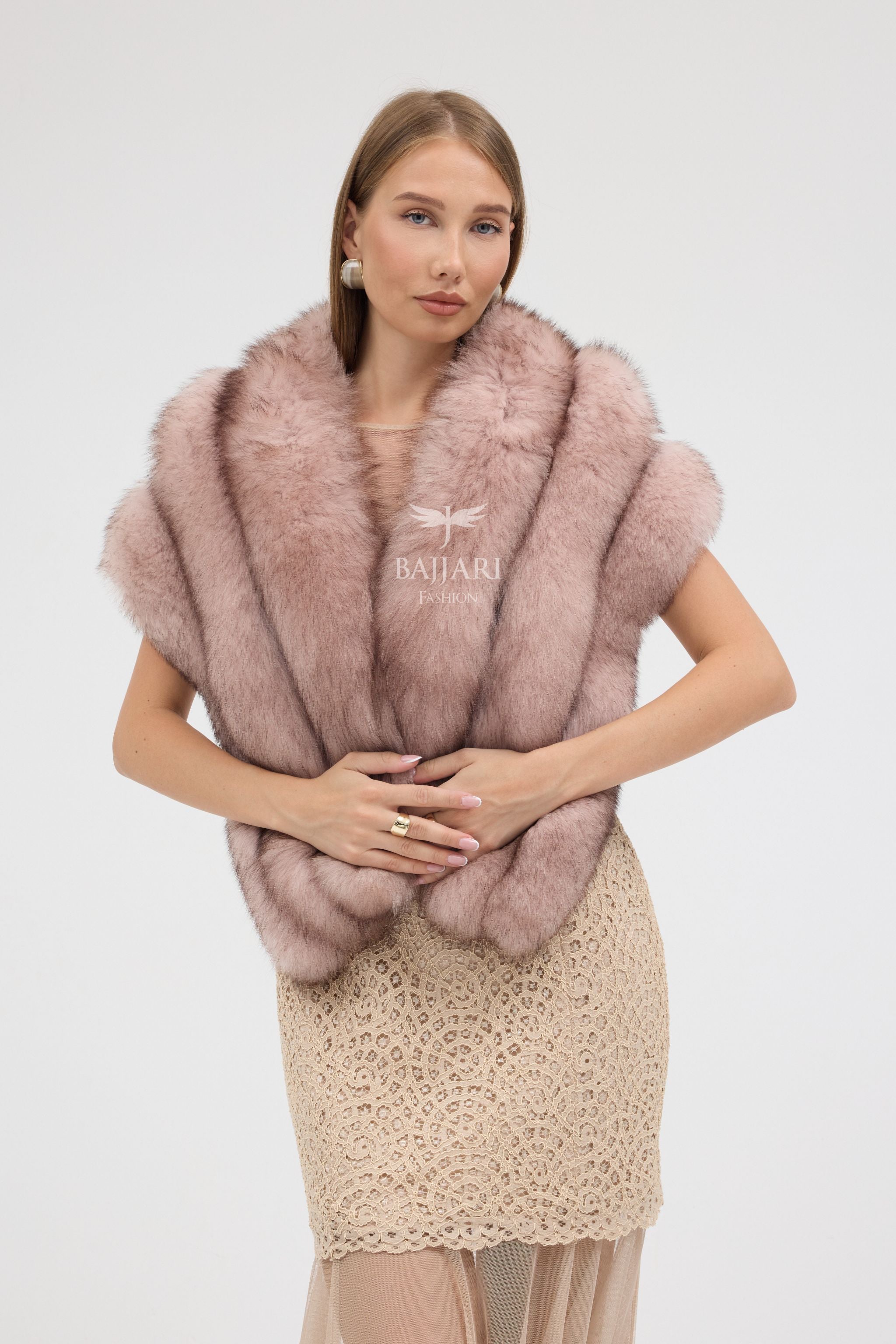 Natural Pink Fox Fur Shawl