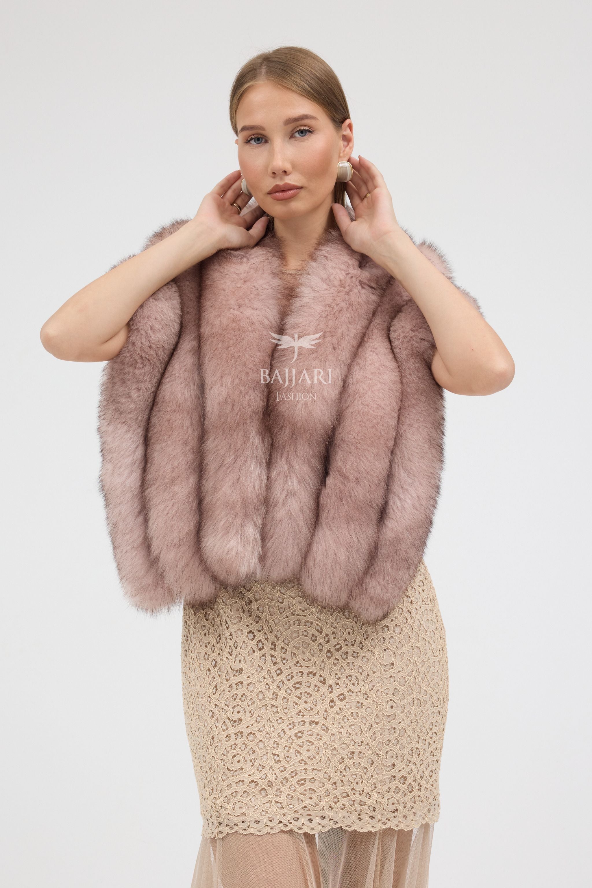 Natural Pink Fox Fur Shawl