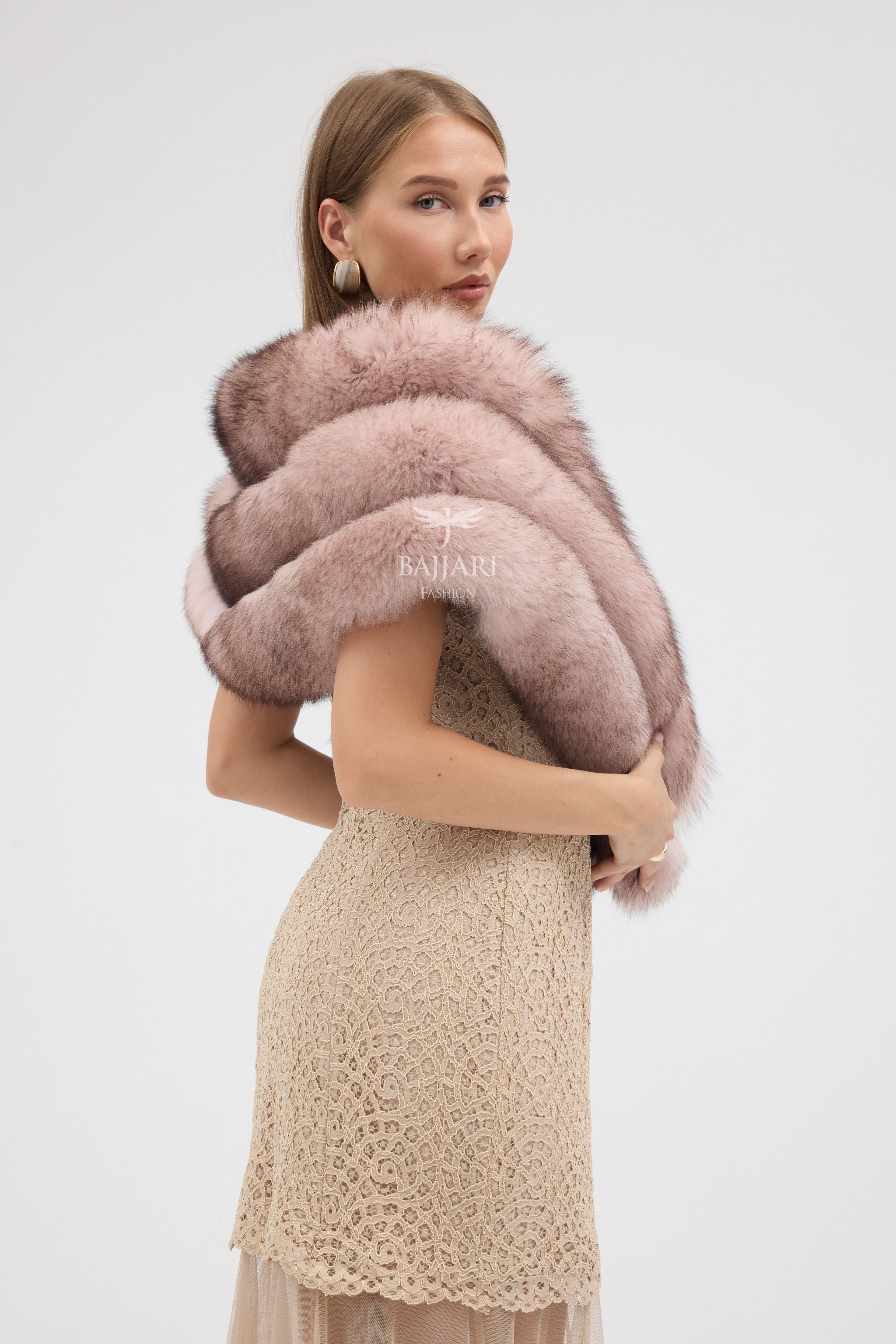 Natural Pink Fox Fur Shawl