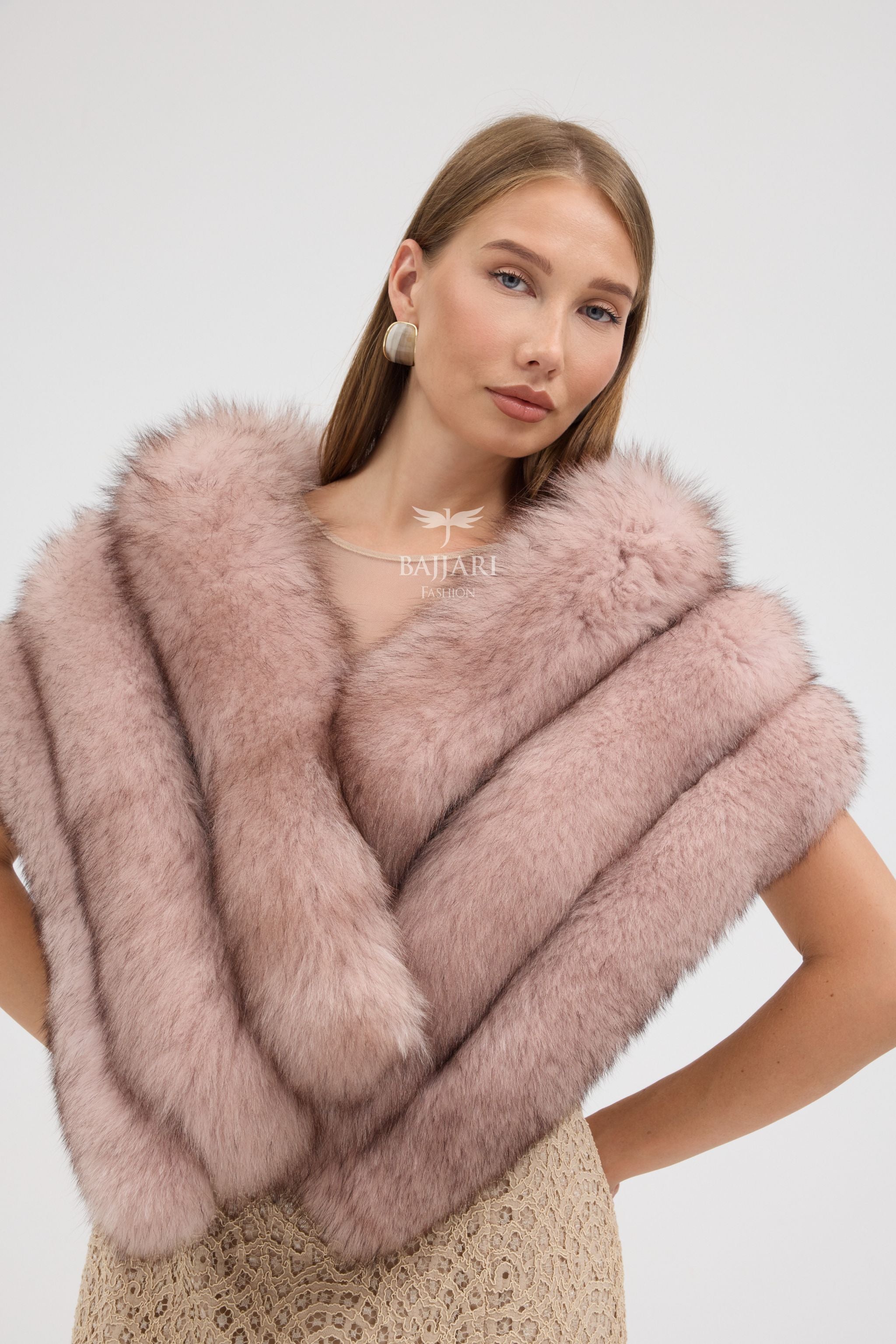 Natural Pink Fox Fur Shawl