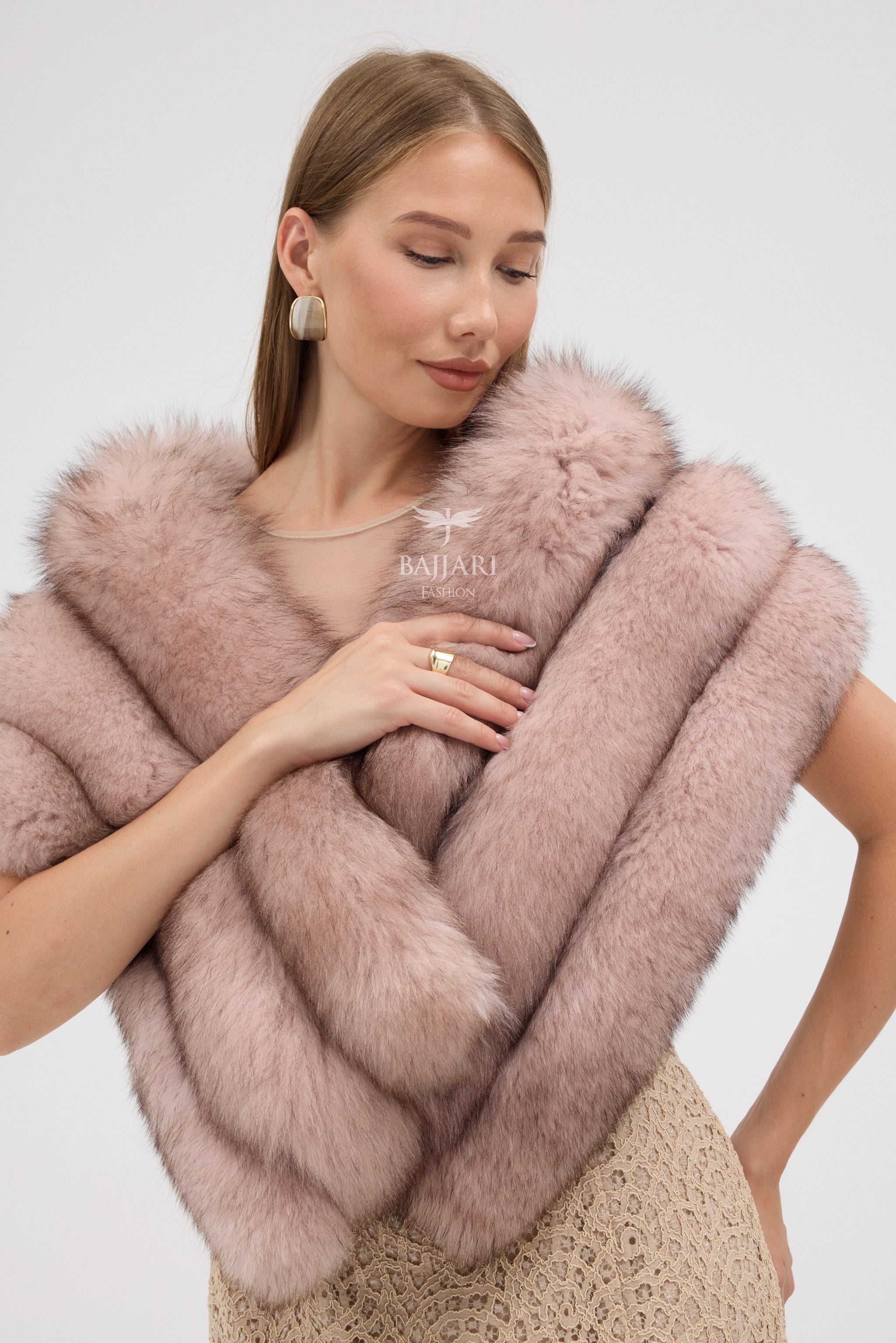 Natural Pink Fox Fur Shawl