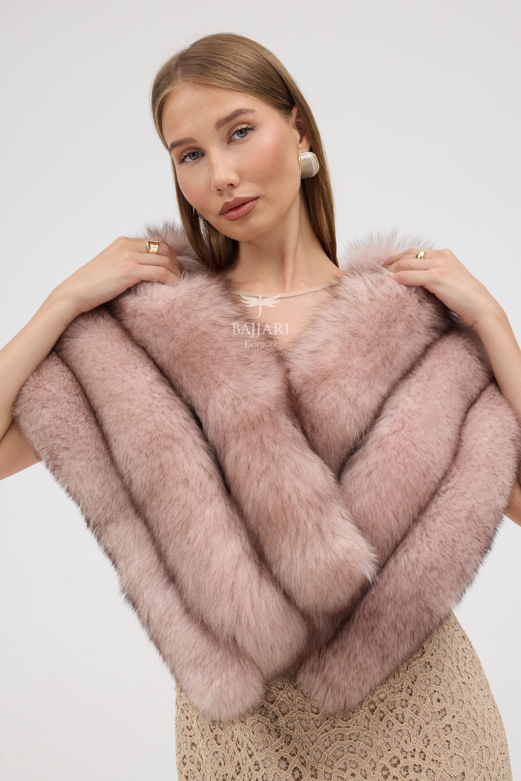 Natural Pink Fox Fur Shawl