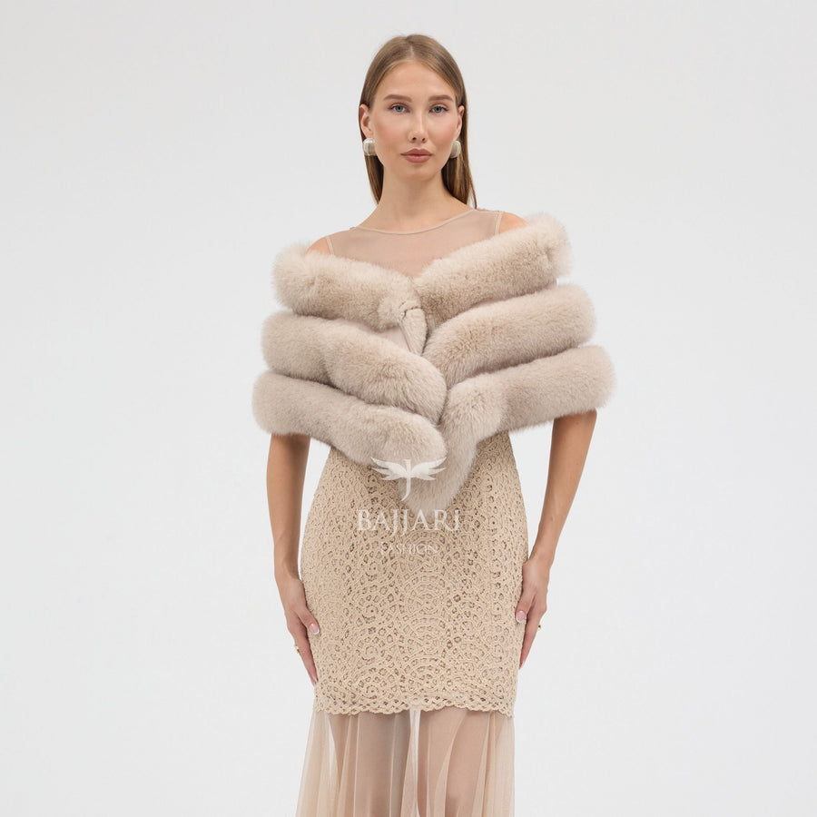 Beige Fox Fur Shawl