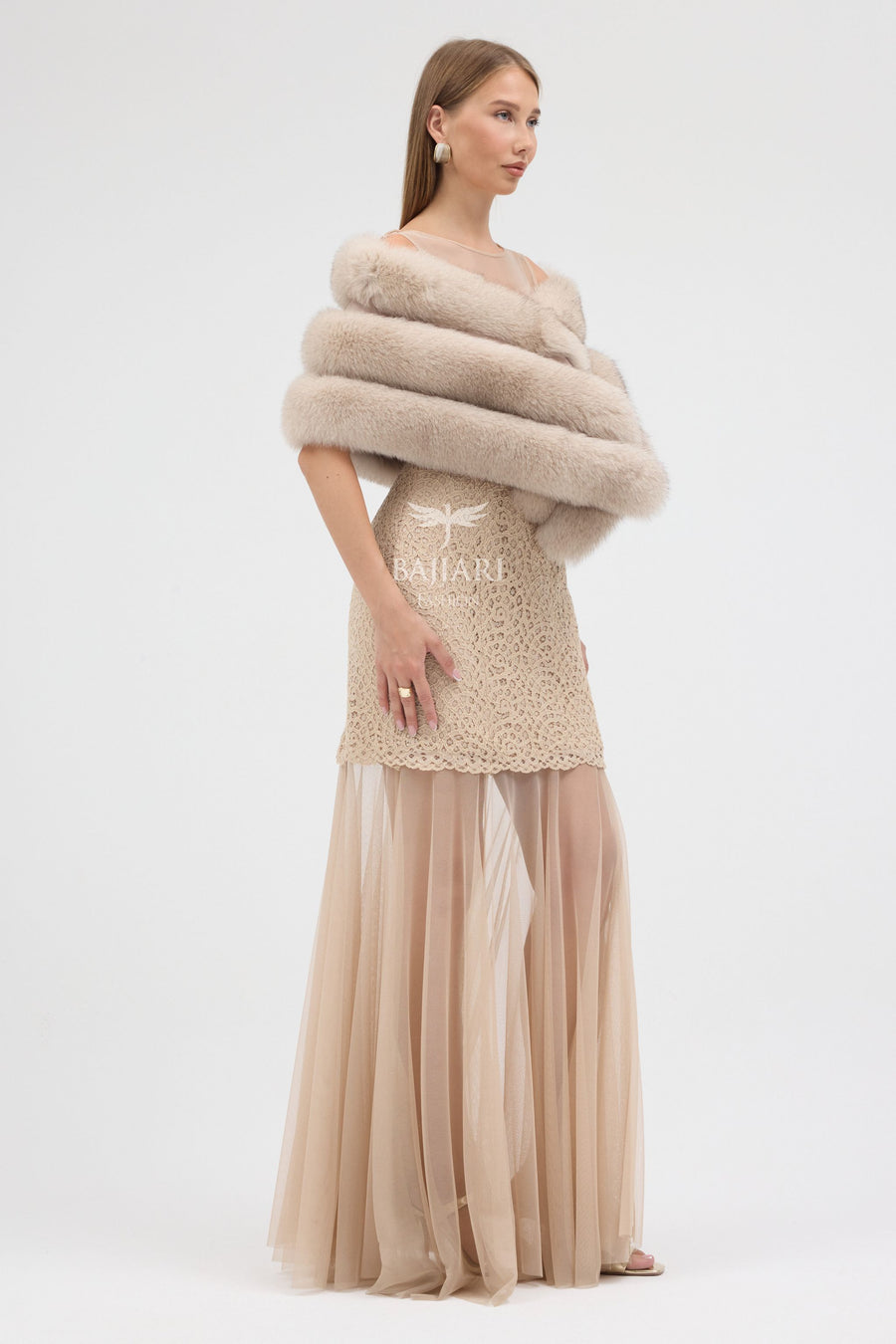 Beige Fox Fur Shawl