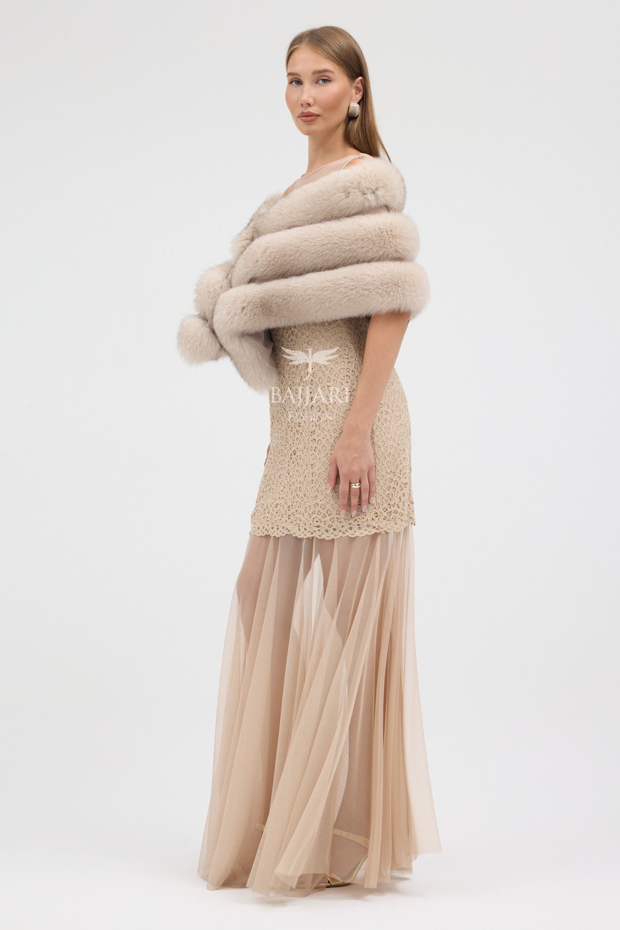 Beige Fox Fur Shawl