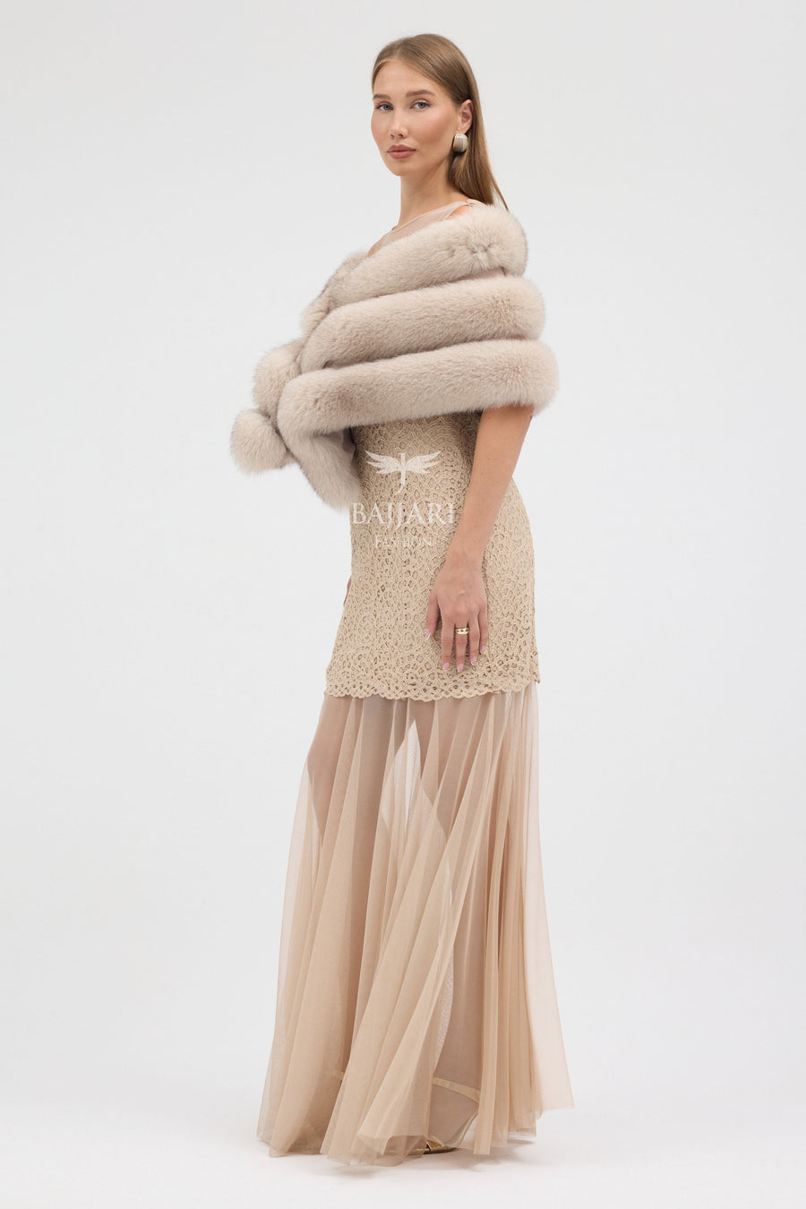 Beige Fox Fur Shawl