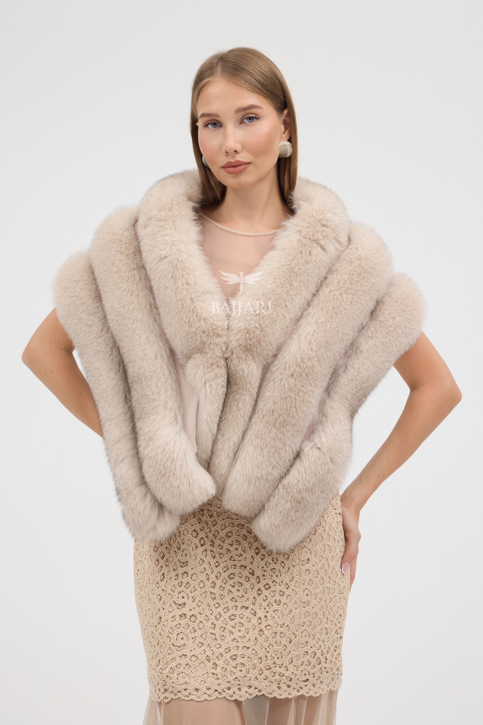 Beige Fox Fur Shawl