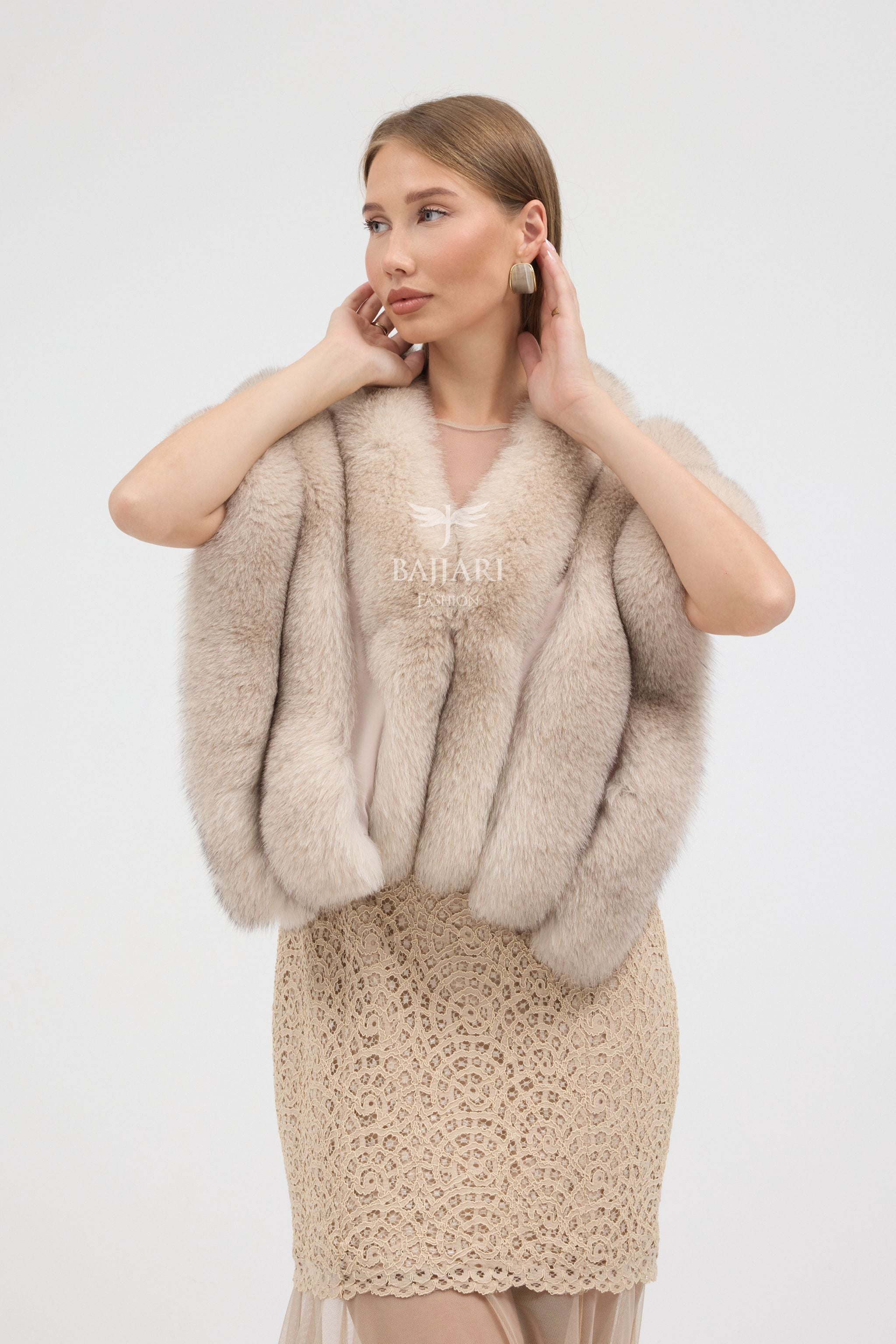 Beige Fox Fur Shawl